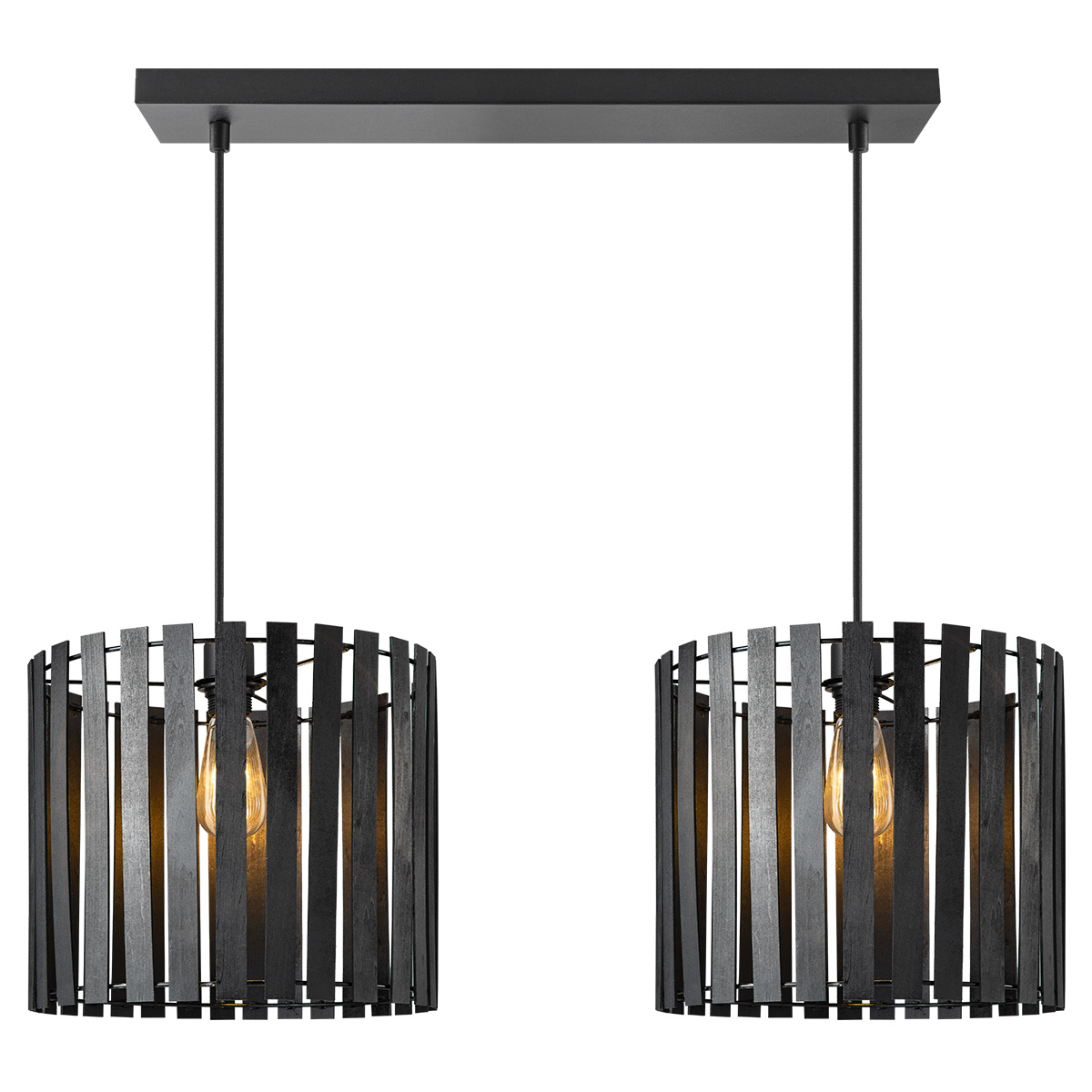 Pendant lamp 2L - metal + wood - black