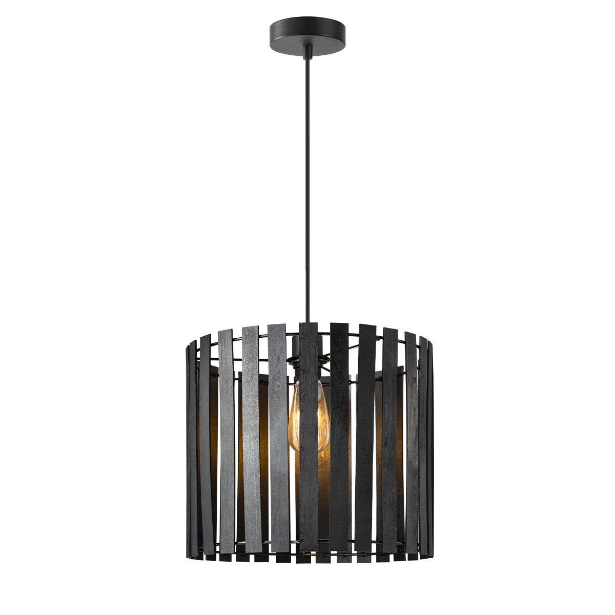 Pendant lamp 1L - metal + wood - black