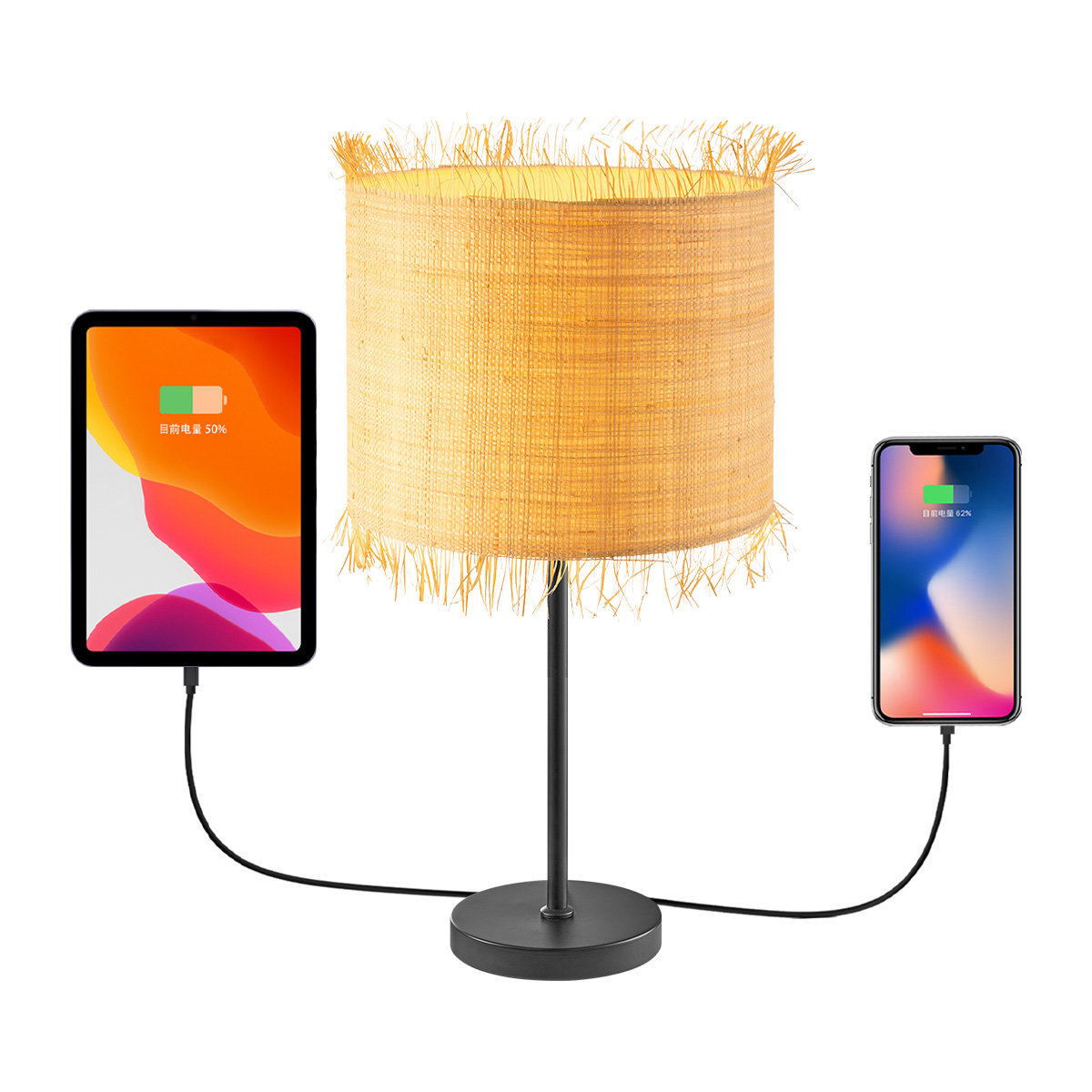 Table lamp 1L - grass + metal - natural