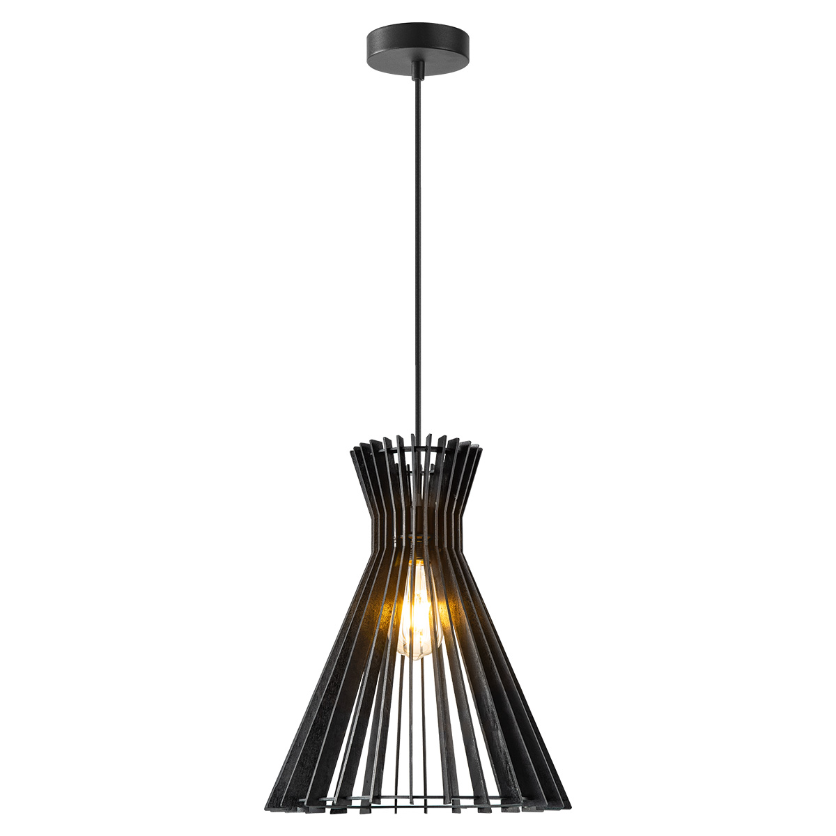 Pendant lamp 1L - metal + wood - black