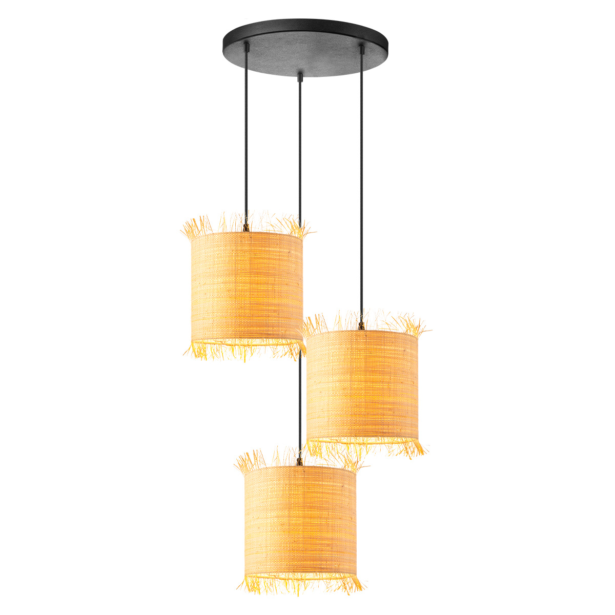Pendant lamp 3L - grass + metal - natural