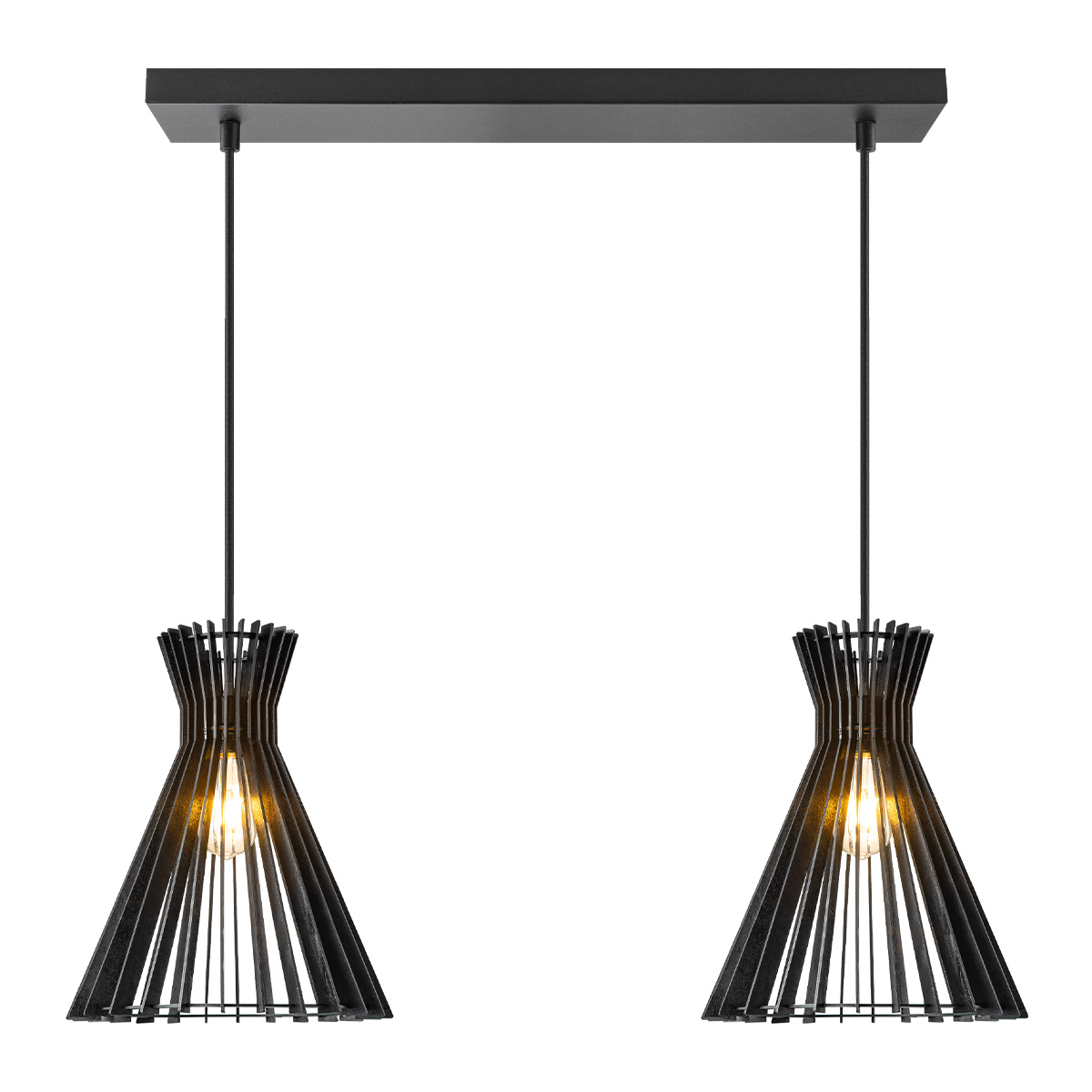 Pendant lamp 2L - metal + wood - black