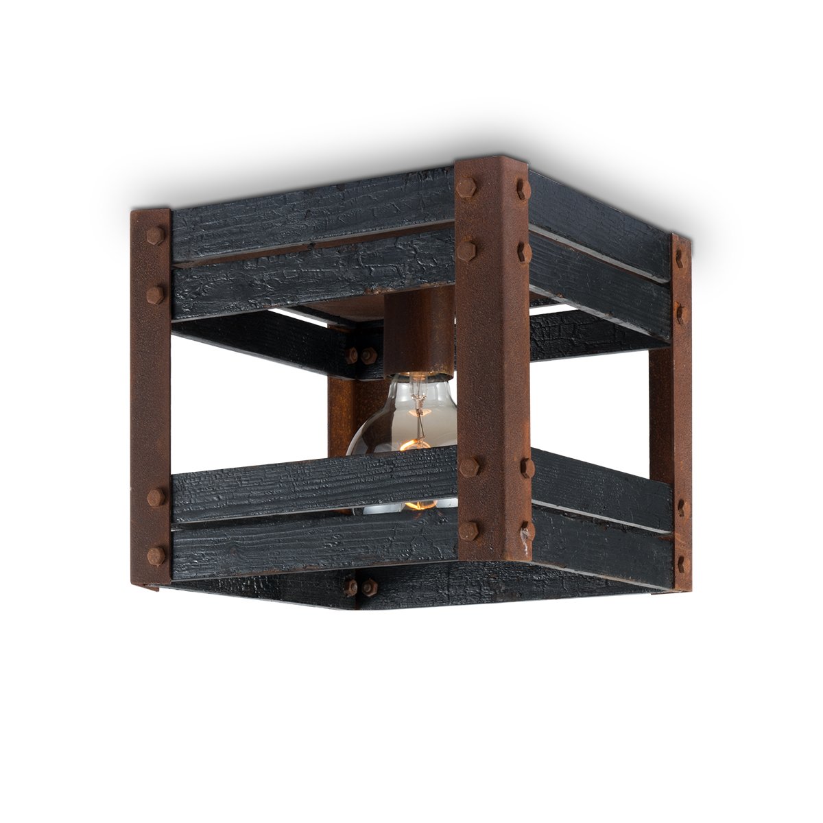 Tangla lighting - TLC5016-01RSBK - LED Ceiling lamp 1 Light - metal + burned FSC wood - rusty + black - carbon - E27
