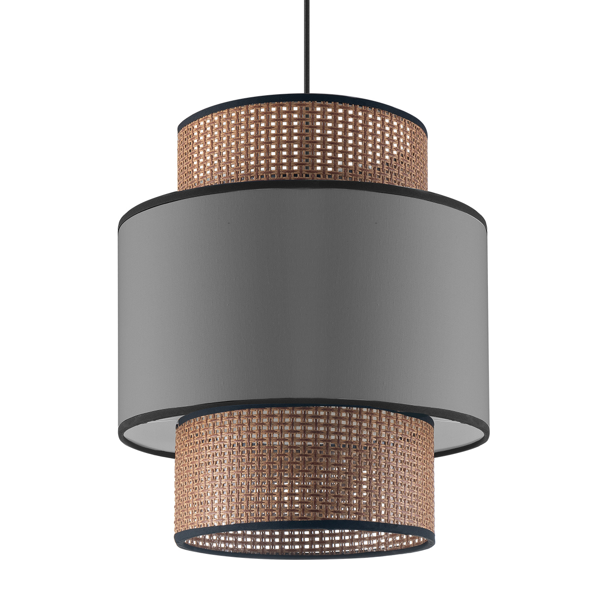 Tangla lighting - TLS7014-30GY - Decorative Lampshade - natural rattan and TC fabric in grey - night - E27