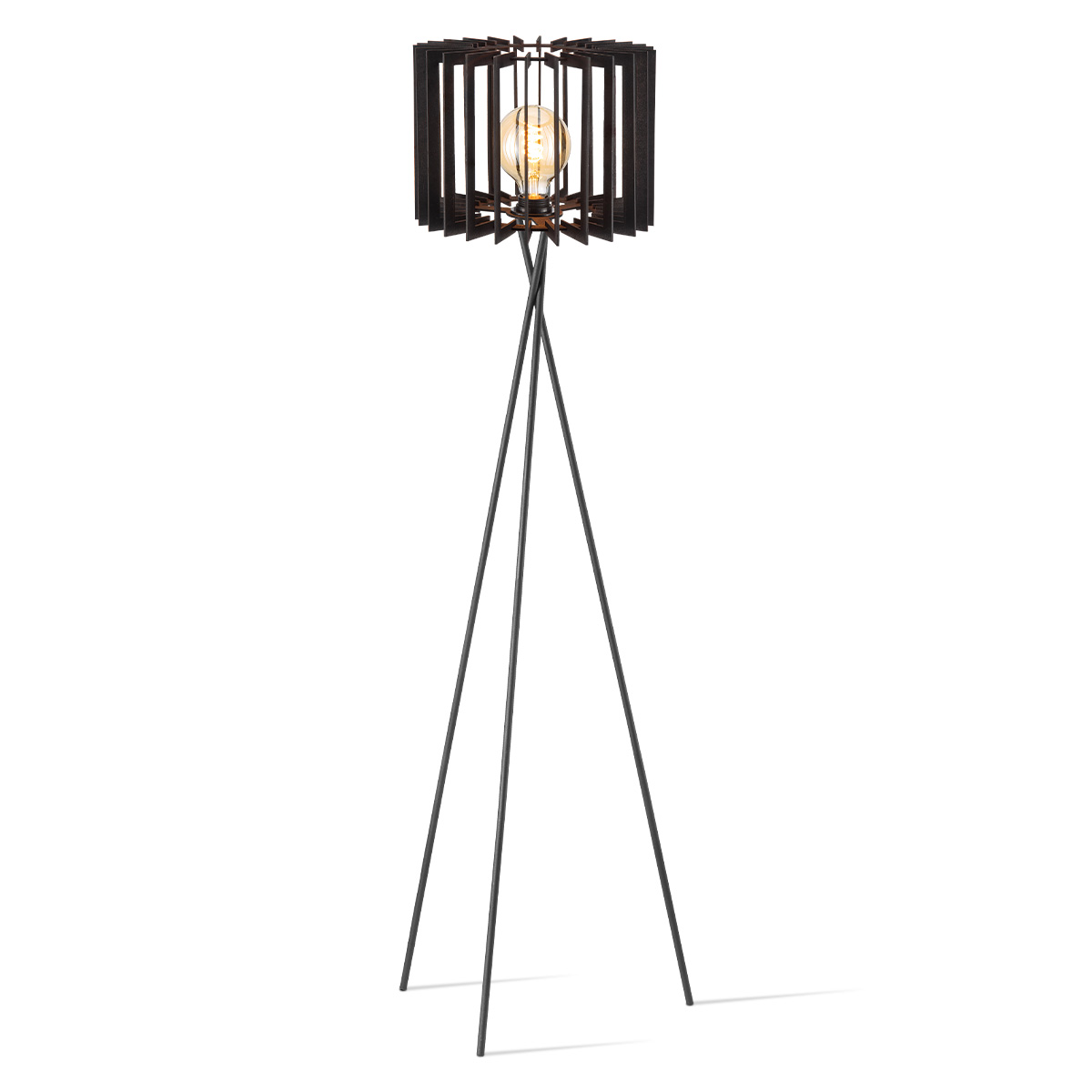 Tangla lighting - TLF7642-01BK - LED Floor lamp 1 Light - metal + FSC wood - black - tripod - sharp - E27