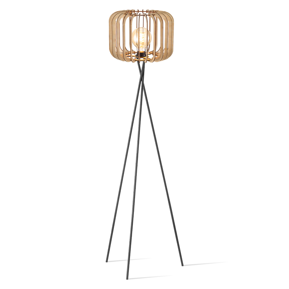 Tangla lighting - TLF7641-01NT - LED Floor lamp 1 Light - metal + FSC wood - natural - tripod - round - E27