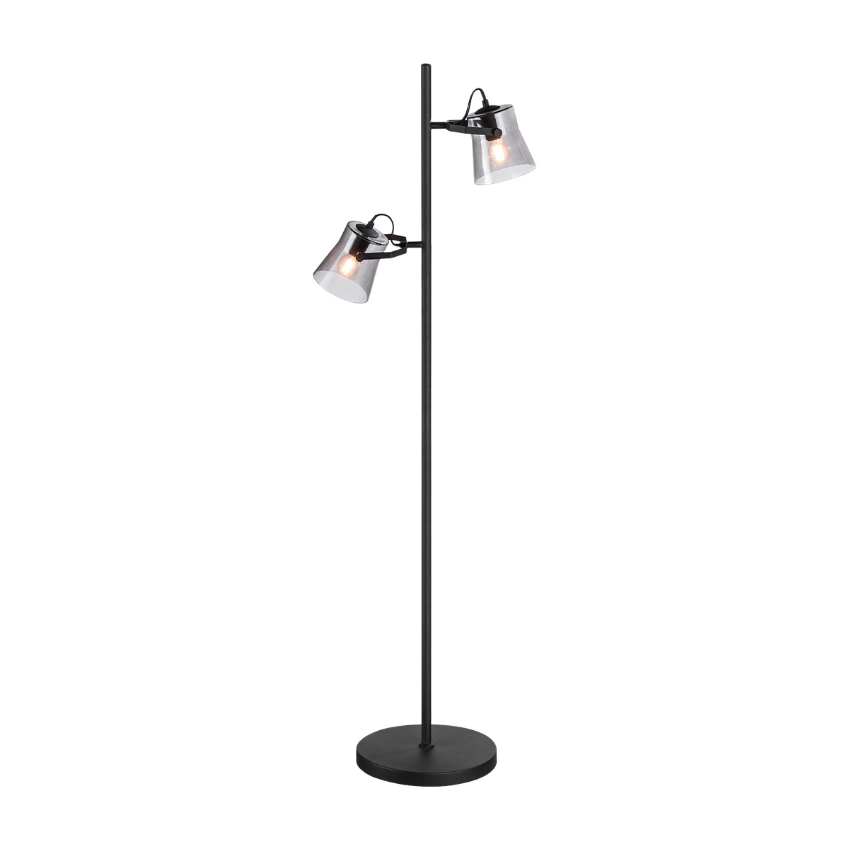 Tangla lighting - TLF7406-02SM - LED Floor lamp 2 Lights - metal + glass - sand black + smoke - drum - E14