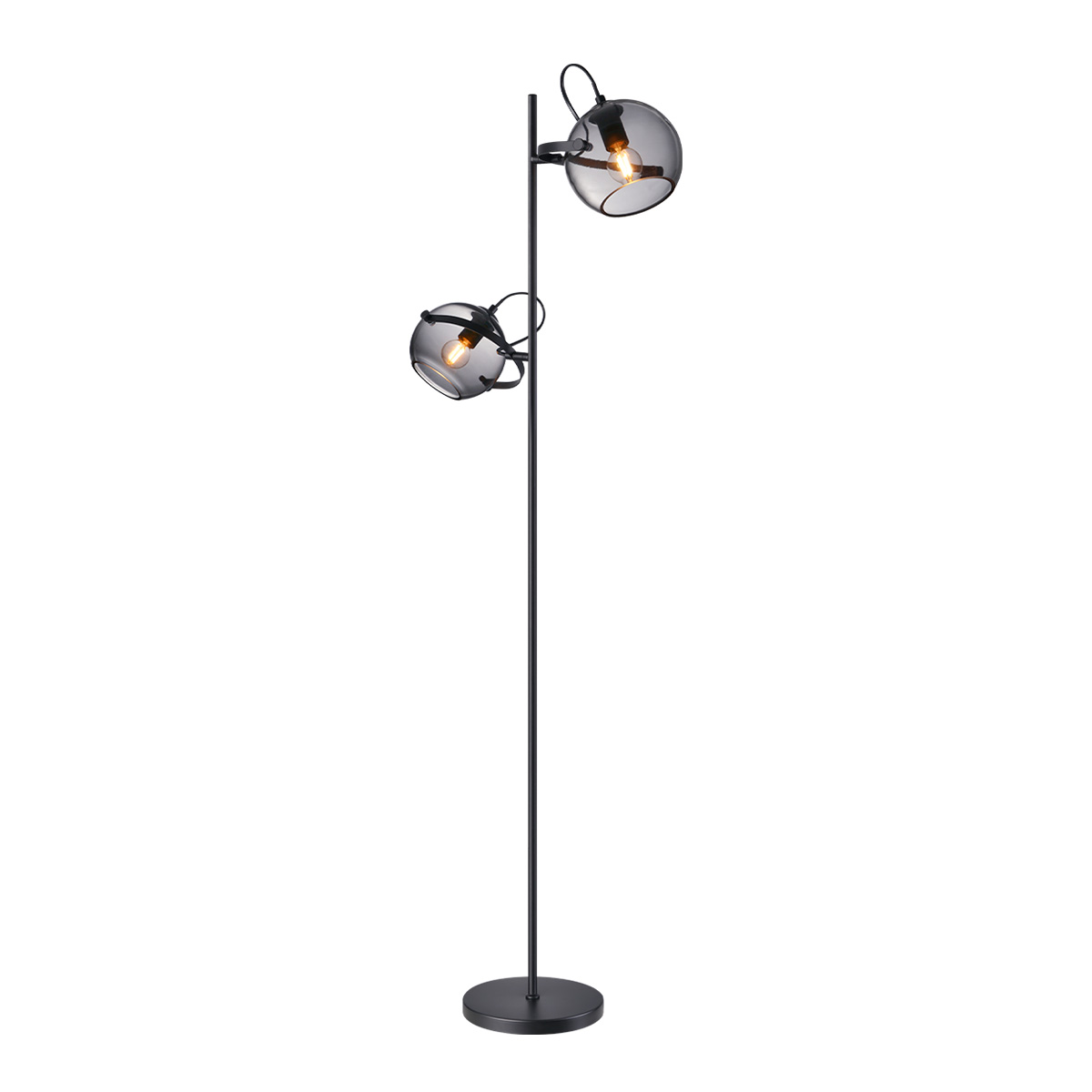 Tangla lighting - TLF7408-02SB - LED Floor lamp 2 Lights - metal + glass - sand black + smoke - night - E14