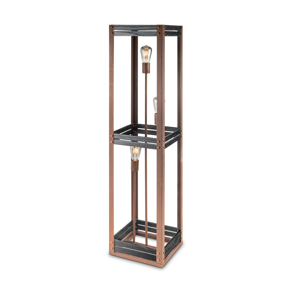 Tangla lighting - TLF2035-03RSBK - LED Floor lamp 3 Lights - metal + burned FSC wood - rusty + black - carbon - E27