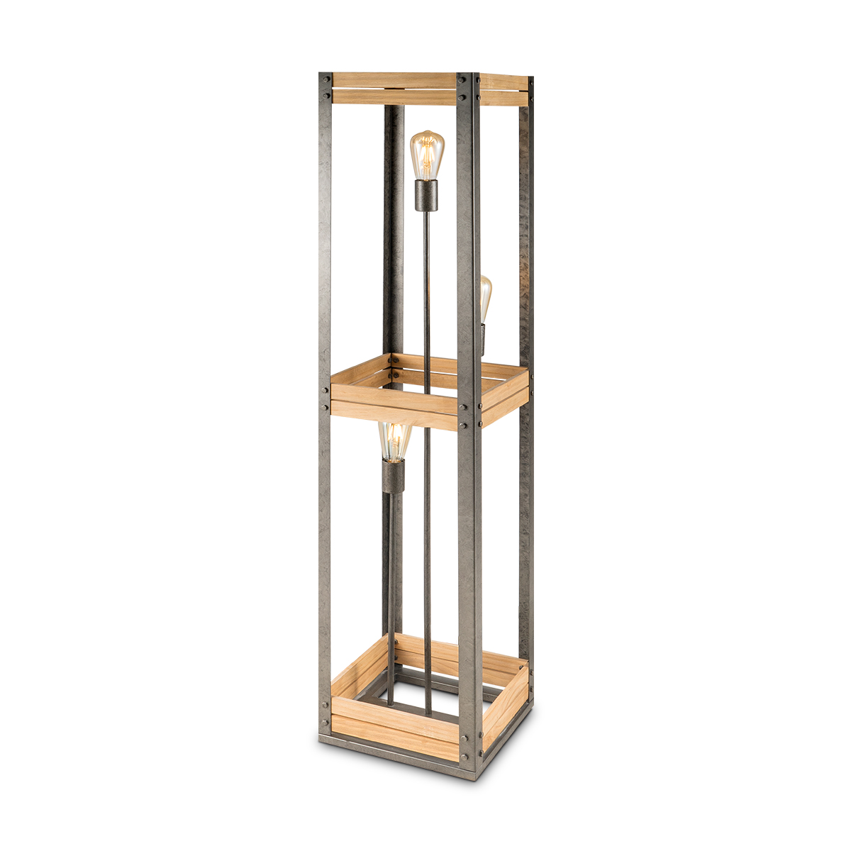 Tangla lighting - TLF2039-03NTGM - LED Floor lamp 3 Lights - metal + pine FSC wood - burned metal + natural - dual - E27