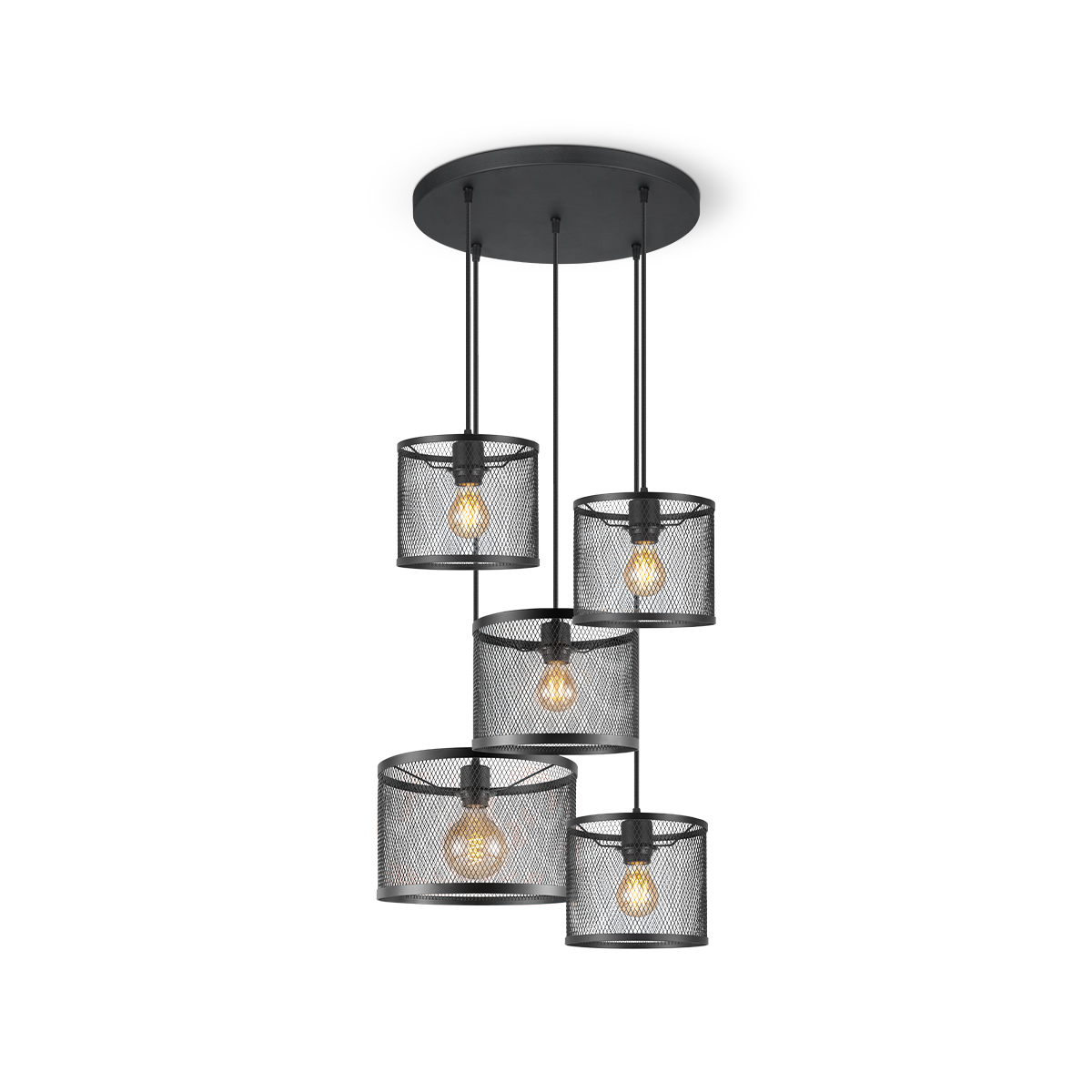 Tangla lighting - TLP7646-05RBK - LED Pendant lamp 5 Lights - metal wire mesh - sand black - round - industrial black - E27
