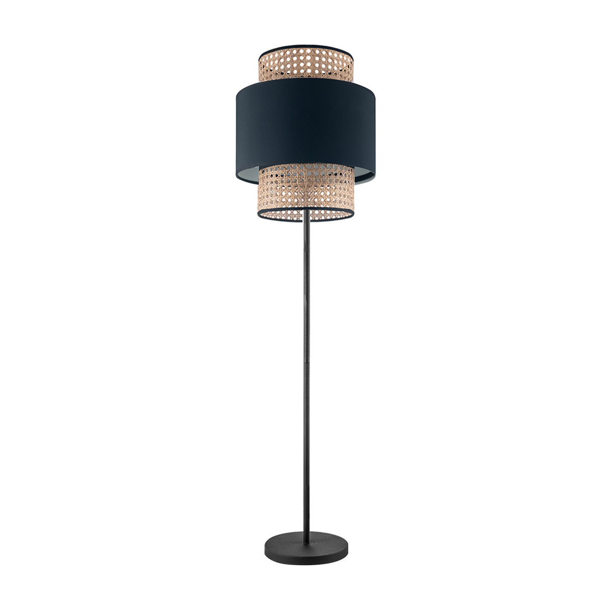 Tangla lighting - TLF7013-30BL - LED floor lamp 1 Light - metal and natural rattan and TC fabric in natural and blue - bright - E27