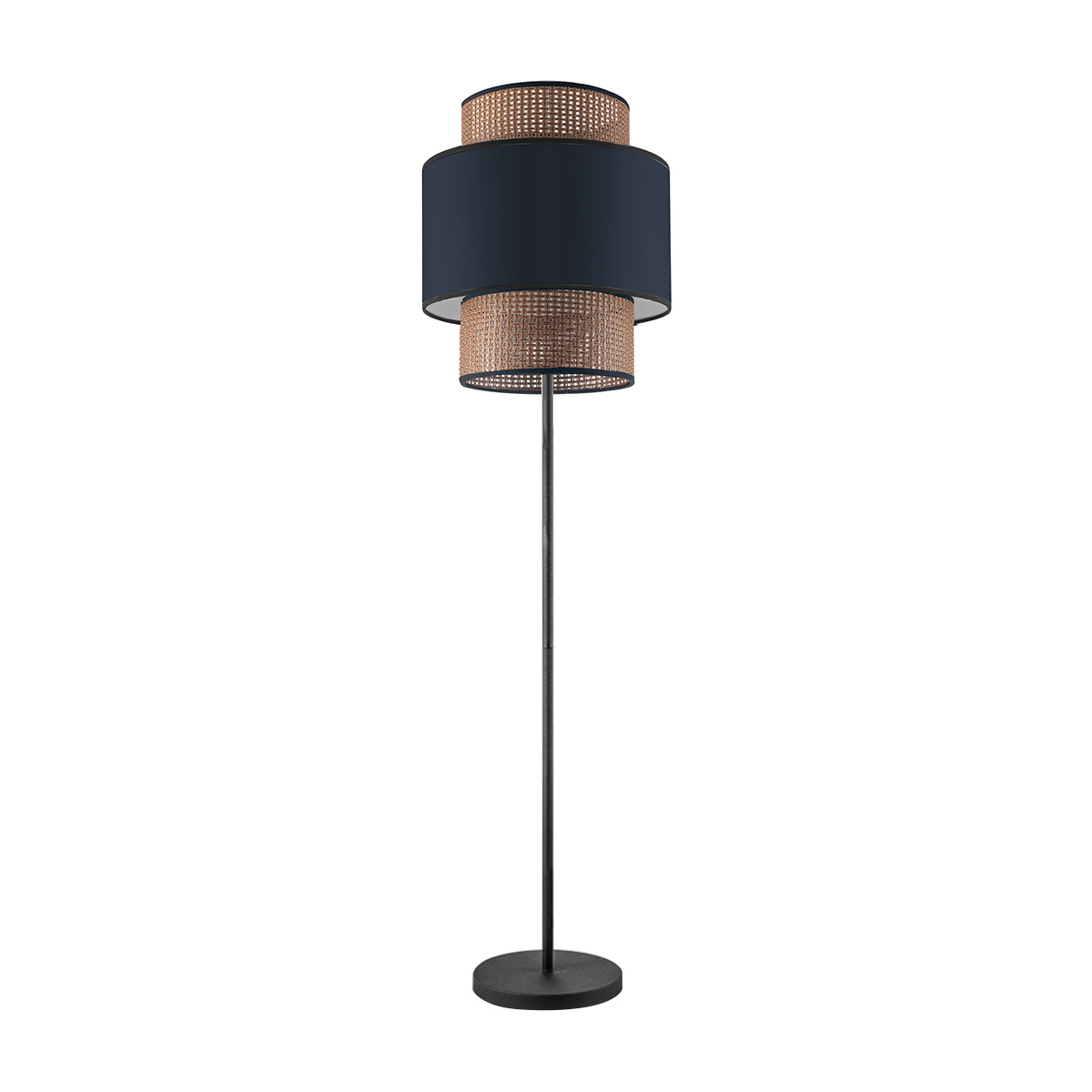 Tangla lighting - TLF7014-30BL - LED floor lamp 1 Light - metal and natural rattan and TC fabric in natural and blue - night - E27