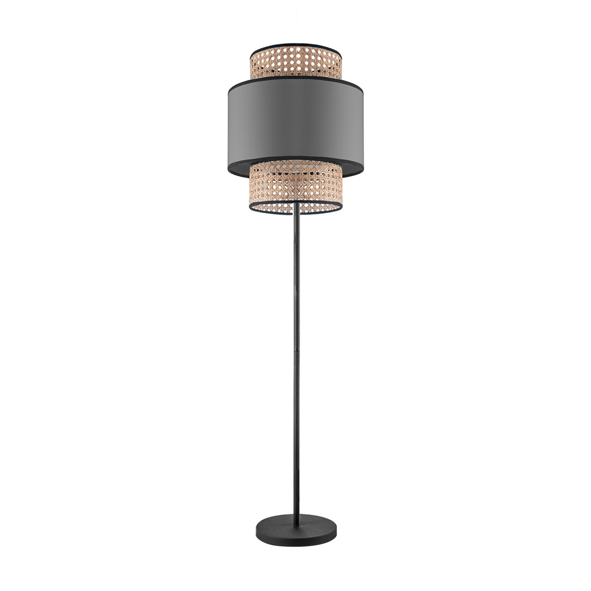 Tangla lighting - TLF7013-30GY - LED floor lamp 1 Light - metal and natural rattan and TC fabric in natural and grey - bright - E27