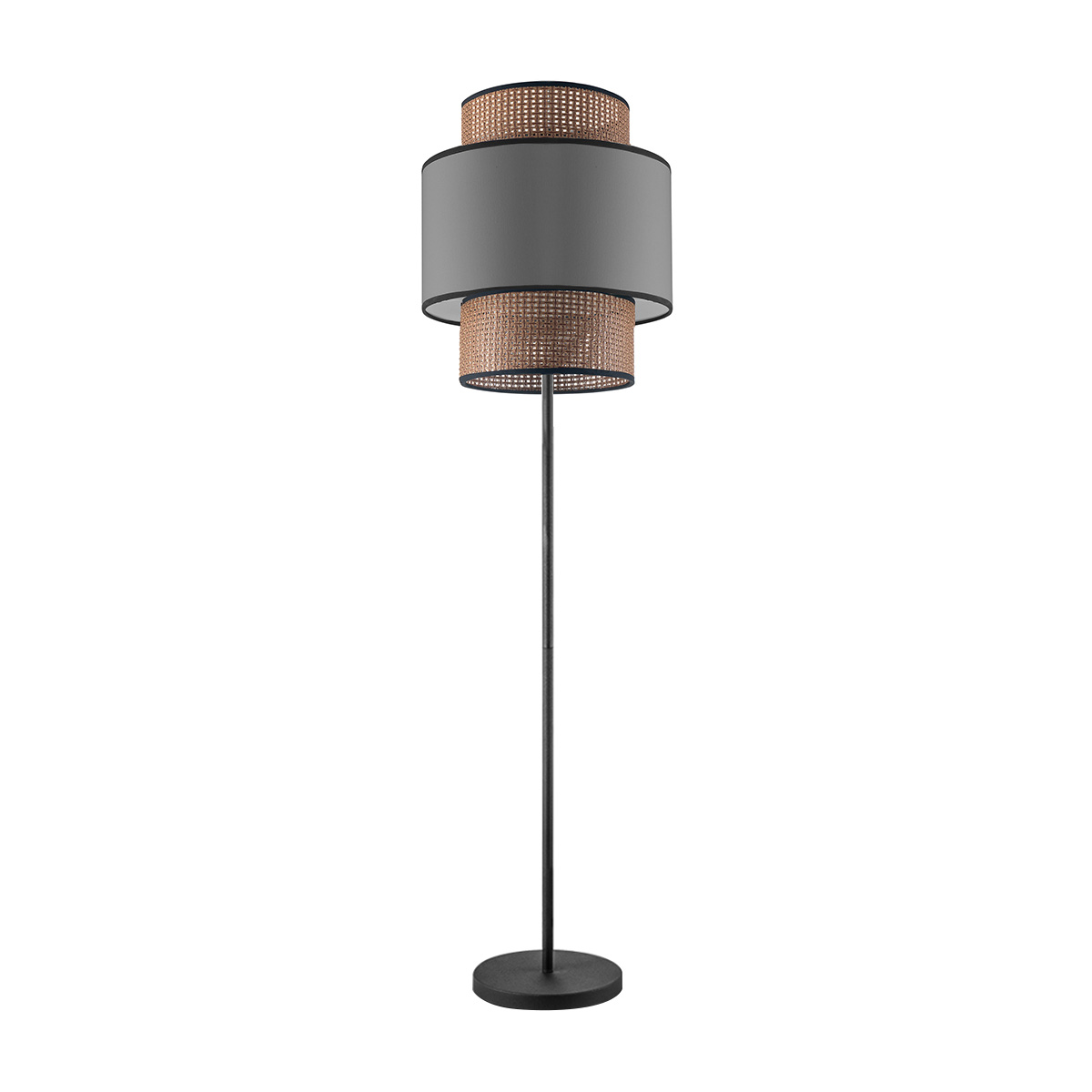 Tangla lighting - TLF7014-30GY - LED floor lamp 1 Light - metal and natural rattan and TC fabric in natural and grey - night - E27