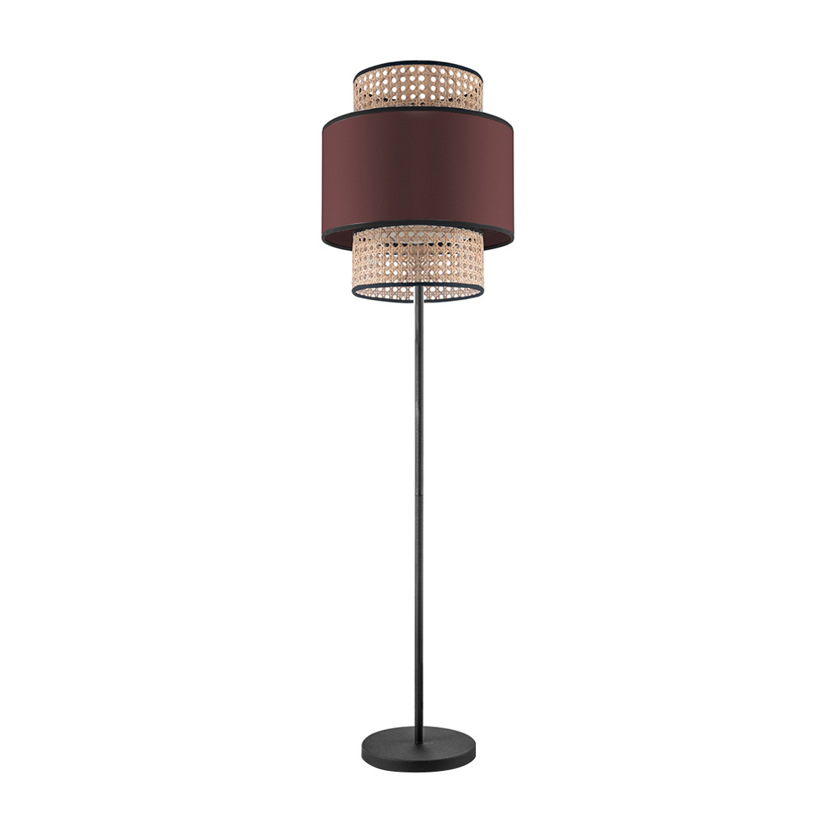 Tangla lighting - TLF7013-30RD - LED floor lamp 1 Light - metal and natural rattan and TC fabric in natural and red - bright - E27
