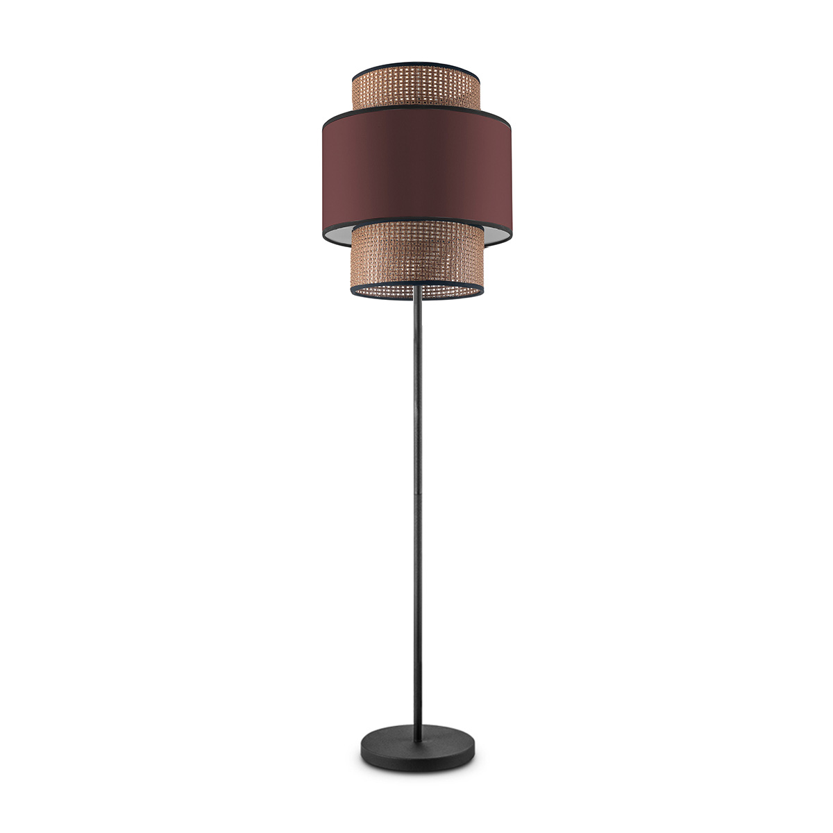 Tangla lighting - TLF7014-30RD - LED floor lamp 1 Light - metal and natural rattan and TC fabric in natural and red - night - E27