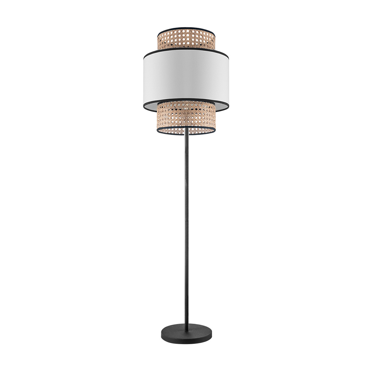 Tangla lighting - TLF7013-30WT - LED floor lamp 1 Light - metal and natural rattan and TC fabric in natural and white - bright - E27