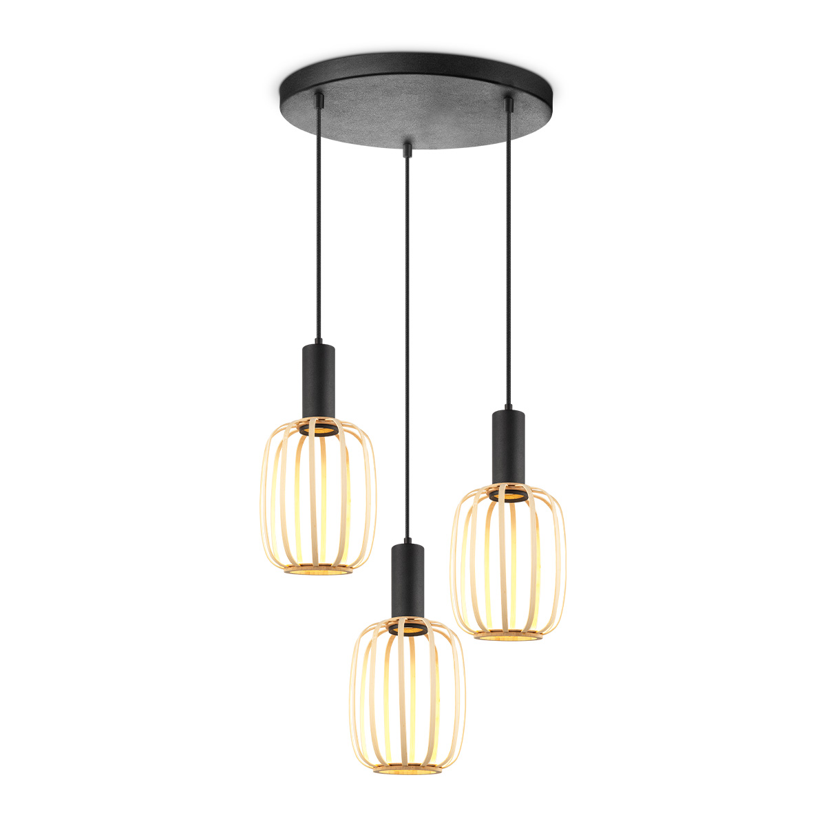 Tangla lighting - TLP7648-03RNT - LED pendant lamp 3 lights - round FSC wooden lamp - natural - natural netting series