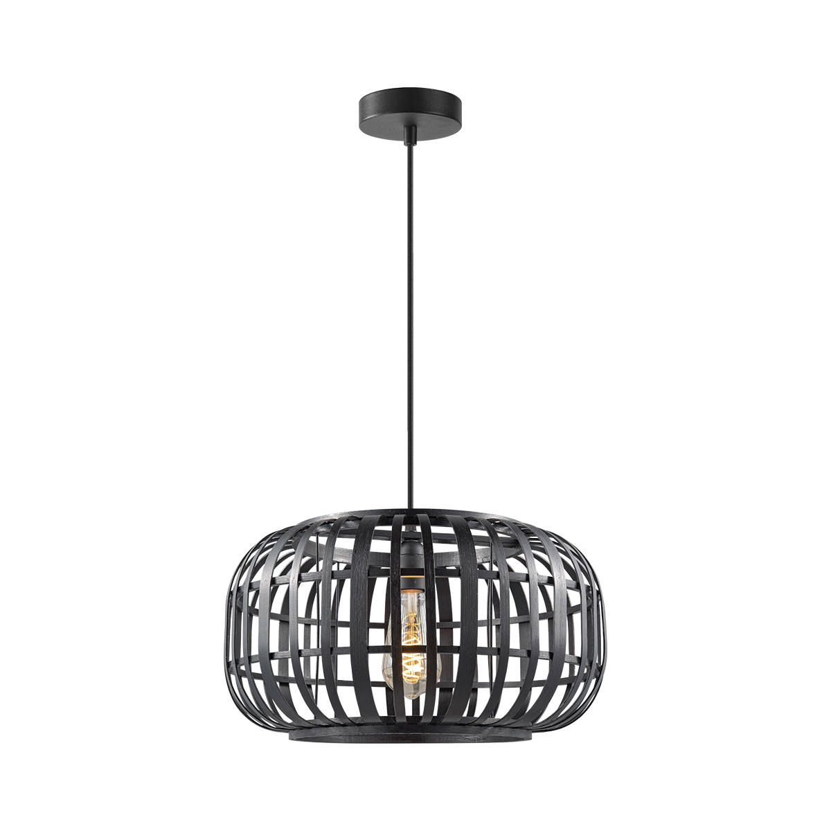 Tangla lighting - TLP7616-01BK - LED Pendant lamp 1 Light - flat bamboo - black - large - E27