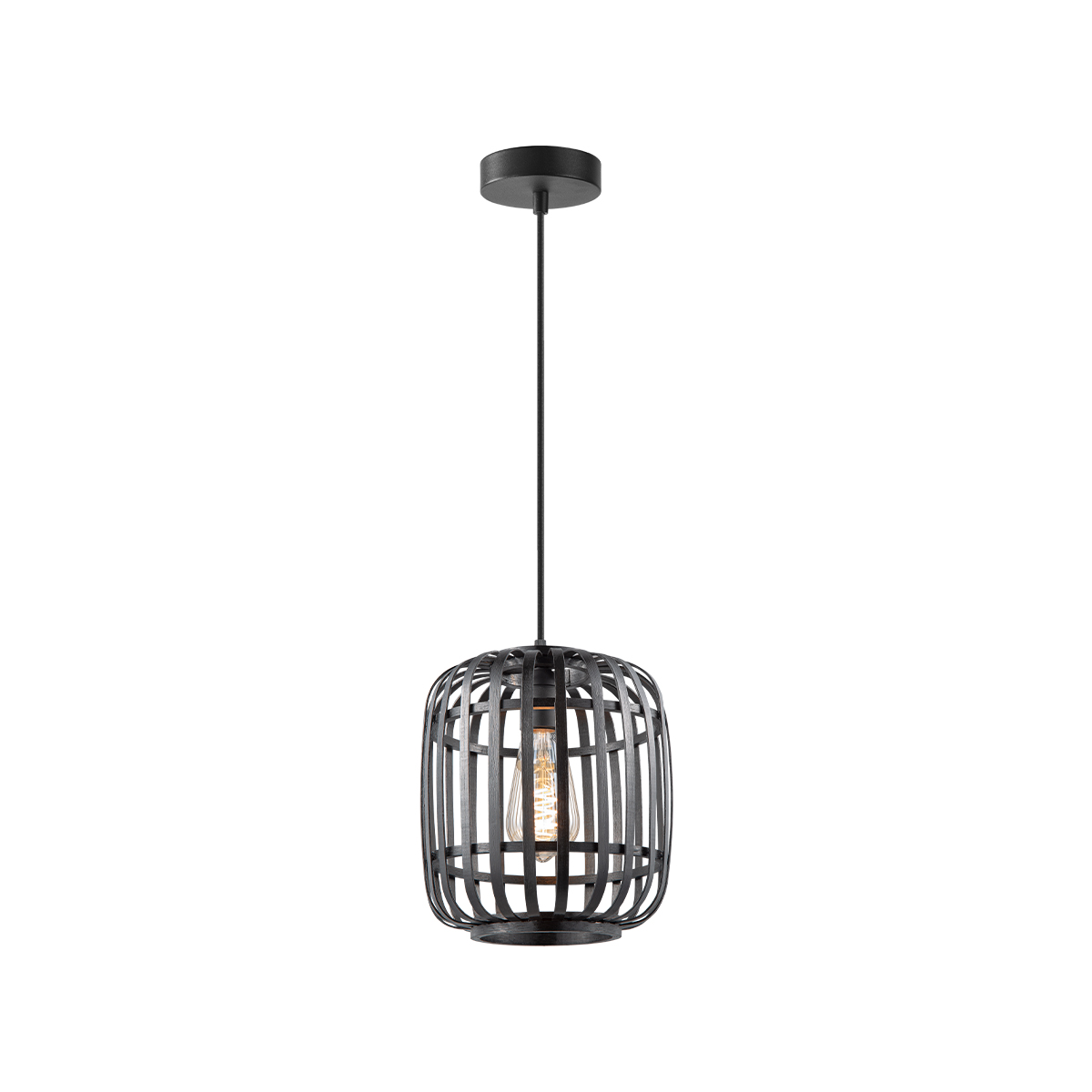 Tangla lighting - TLP7613-01BK - LED Pendant lamp 1 Light - flat bamboo - black - small - E27