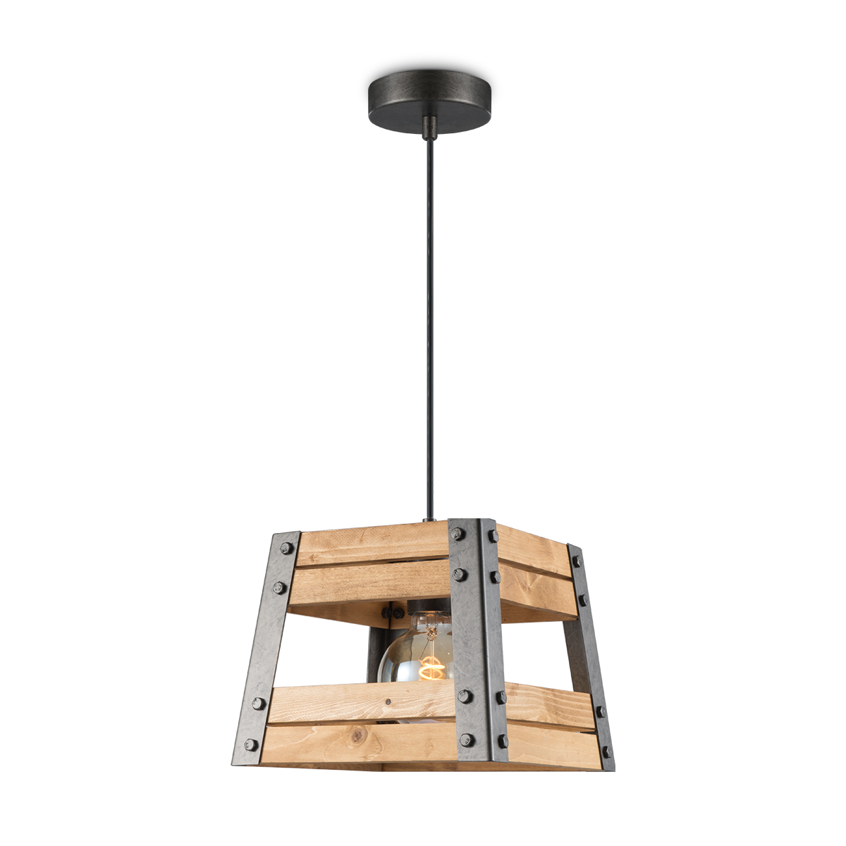 Tangla lighting - TLP4126-01NTGM - LED Pendant lamp 1 Light - metal + FSC pine wood - burned metal + natural - dual - E27