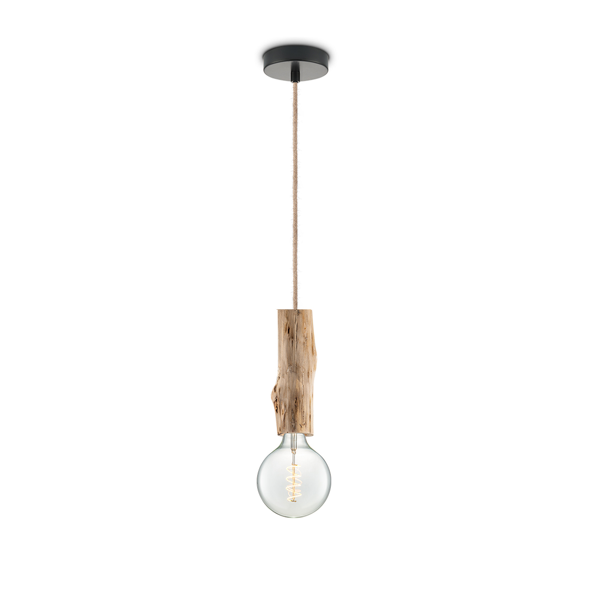 Tangla lighting - TLP7061-26NT - LED Pendant lamp 1 Light - metal + FSC wood -  natural - large smooth wood - E27