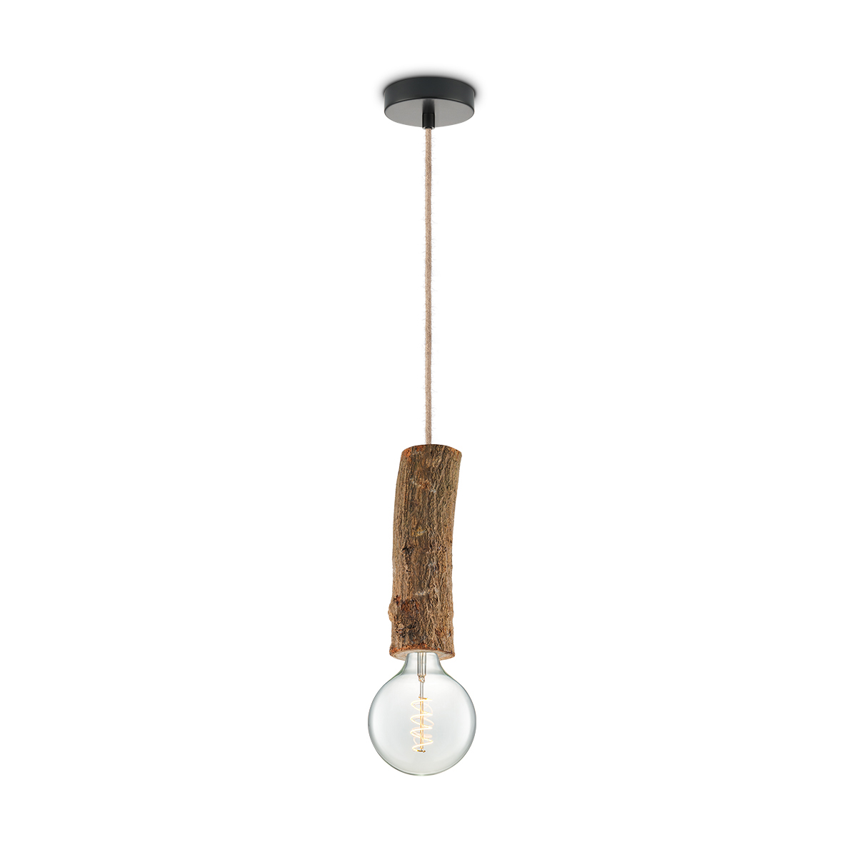 Tangla lighting - TLP7060-26NT - LED Pendant lamp 1 Light - metal + FSC wood -  natural - large texture - E27