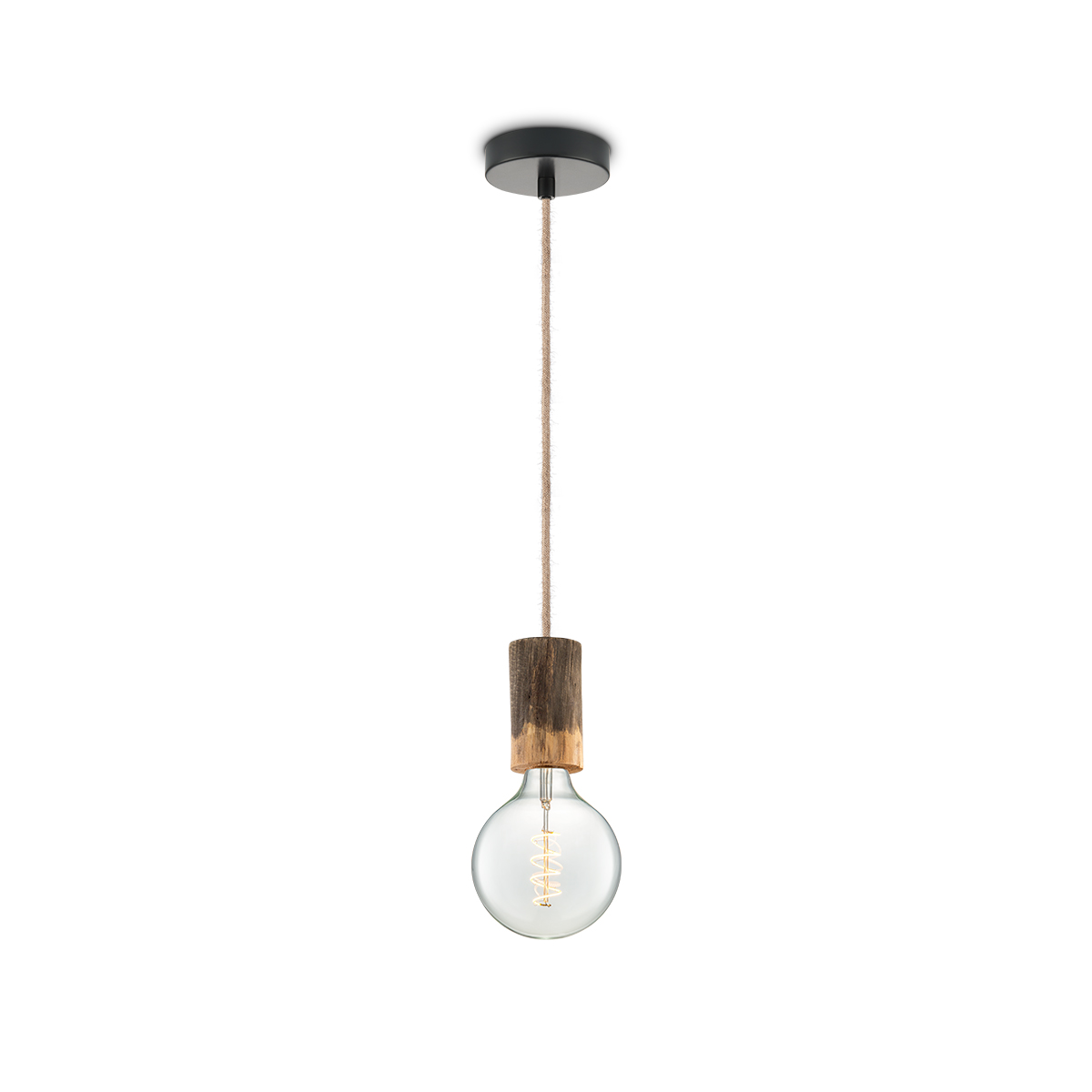 Tangla lighting - TLP7058-12NT - LED Pendant lamp 1 Light - metal + FSC wood -  natural - medium dual - E27