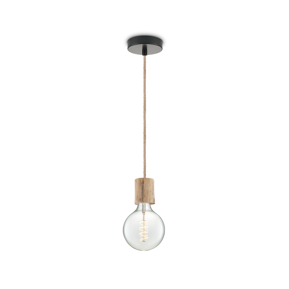Tangla lighting - TLP7061-08NT - LED Pendant lamp 1 Light - metal + FSC wood -  natural - small smooth wood - E27
