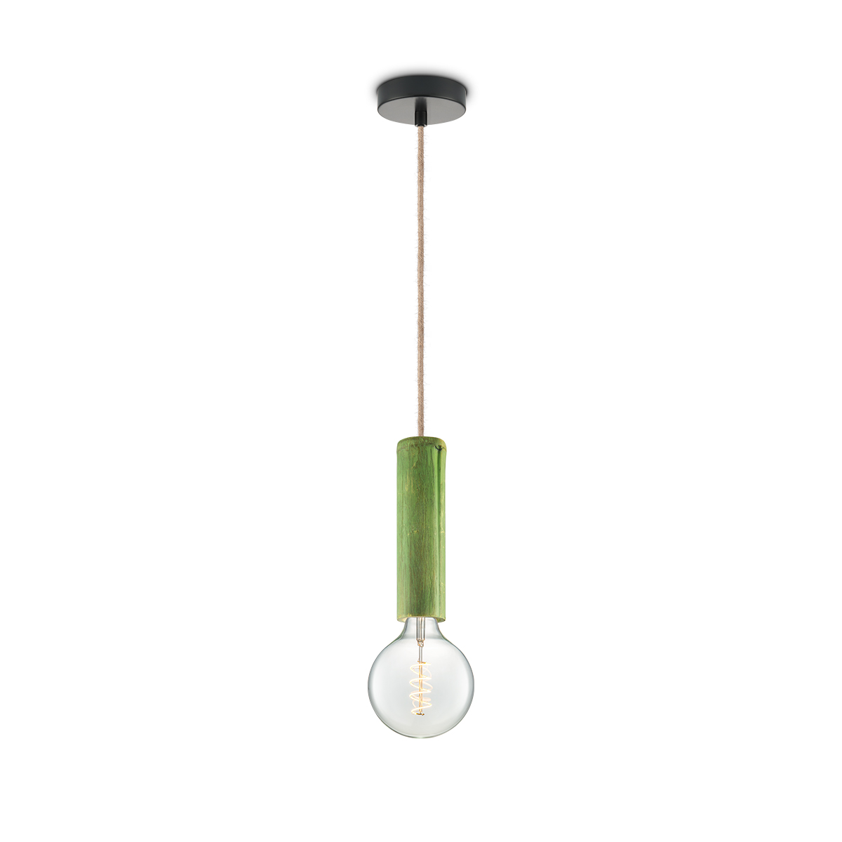Tangla lighting - TLP7062-26GN - LED Pendant lamp 1 Light - metal + bamboo - green - large dark bamboo - E27