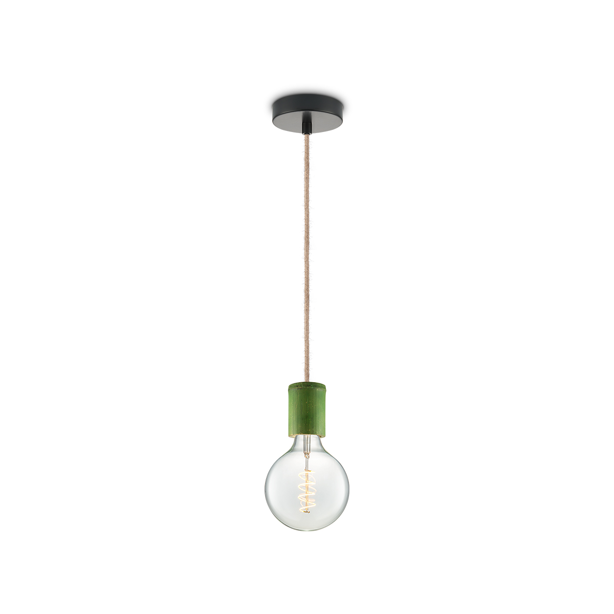 Tangla lighting - TLP7062-12GN - LED Pendant lamp 1 Light - metal + bamboo - green - medium dark bamboo - E27