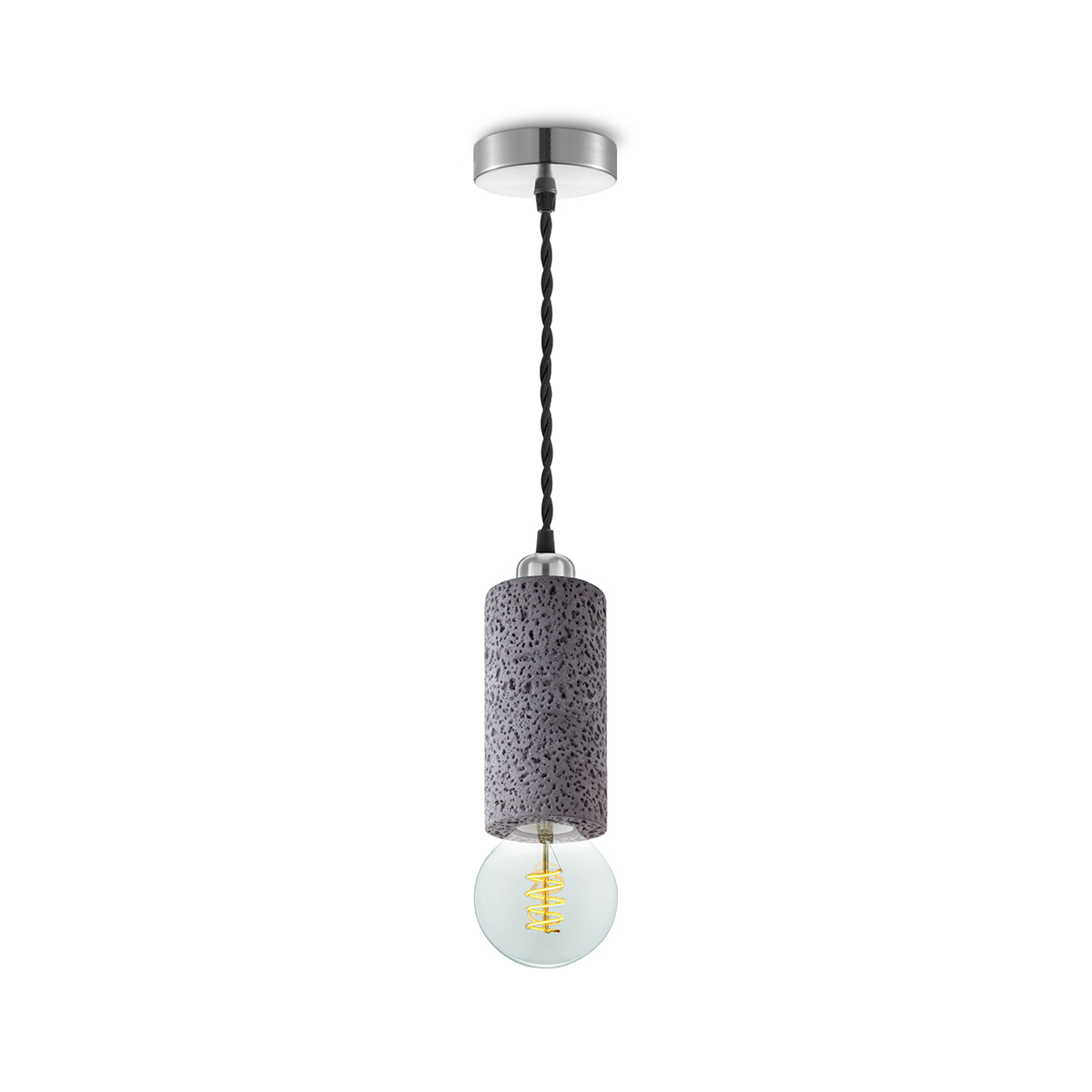 Tangla lighting - TLP7005-16BCR - LED Pendant lamp 1 Light - metal + water stone - black concrete - cylinder - large - E27