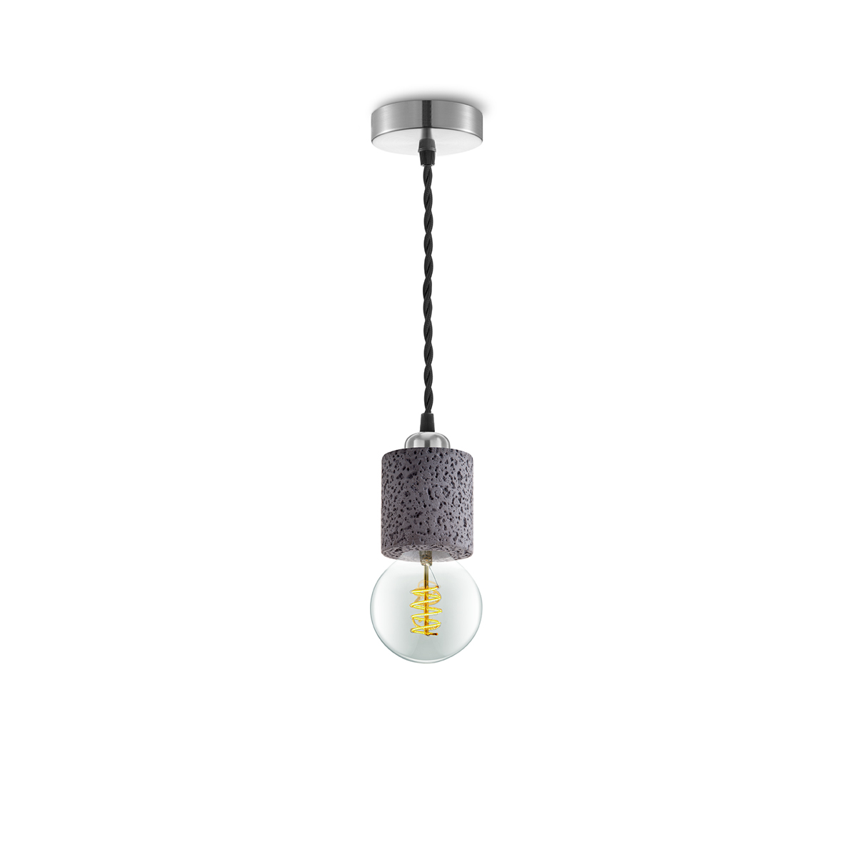 Tangla lighting - TLP7005-08BCR - LED Pendant lamp 1 Light - metal + water stone - black concrete - cylinder - medium - E27