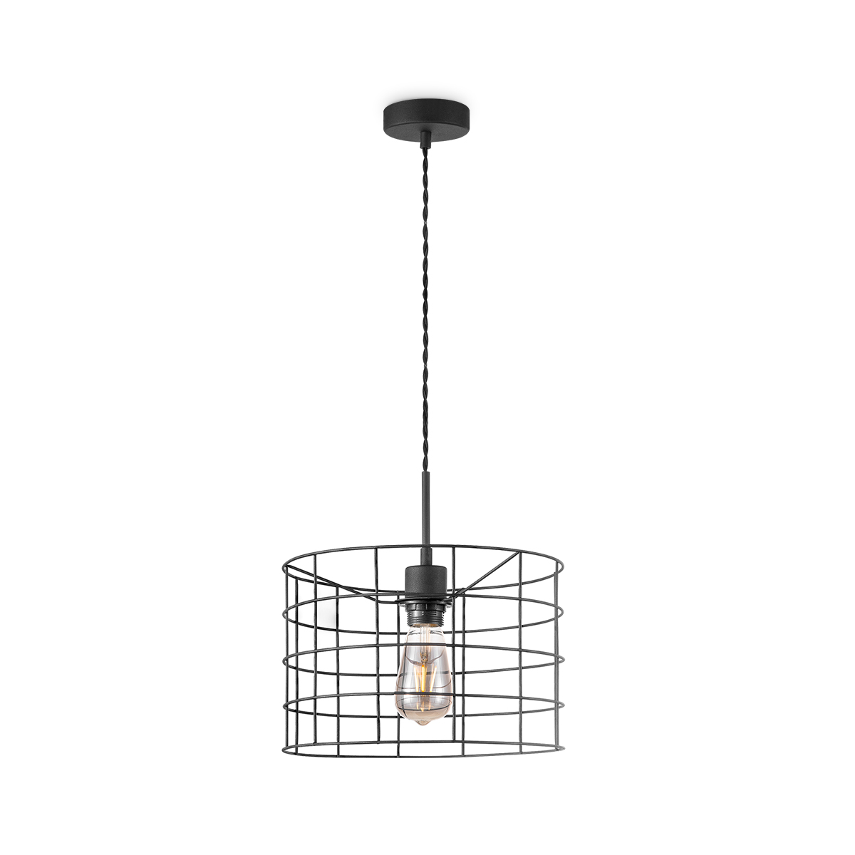 Tangla lighting - TLP4107-01SB - LED Pendant lamp 1 Light - metal - sand black - wire frame cylinder medium - E27