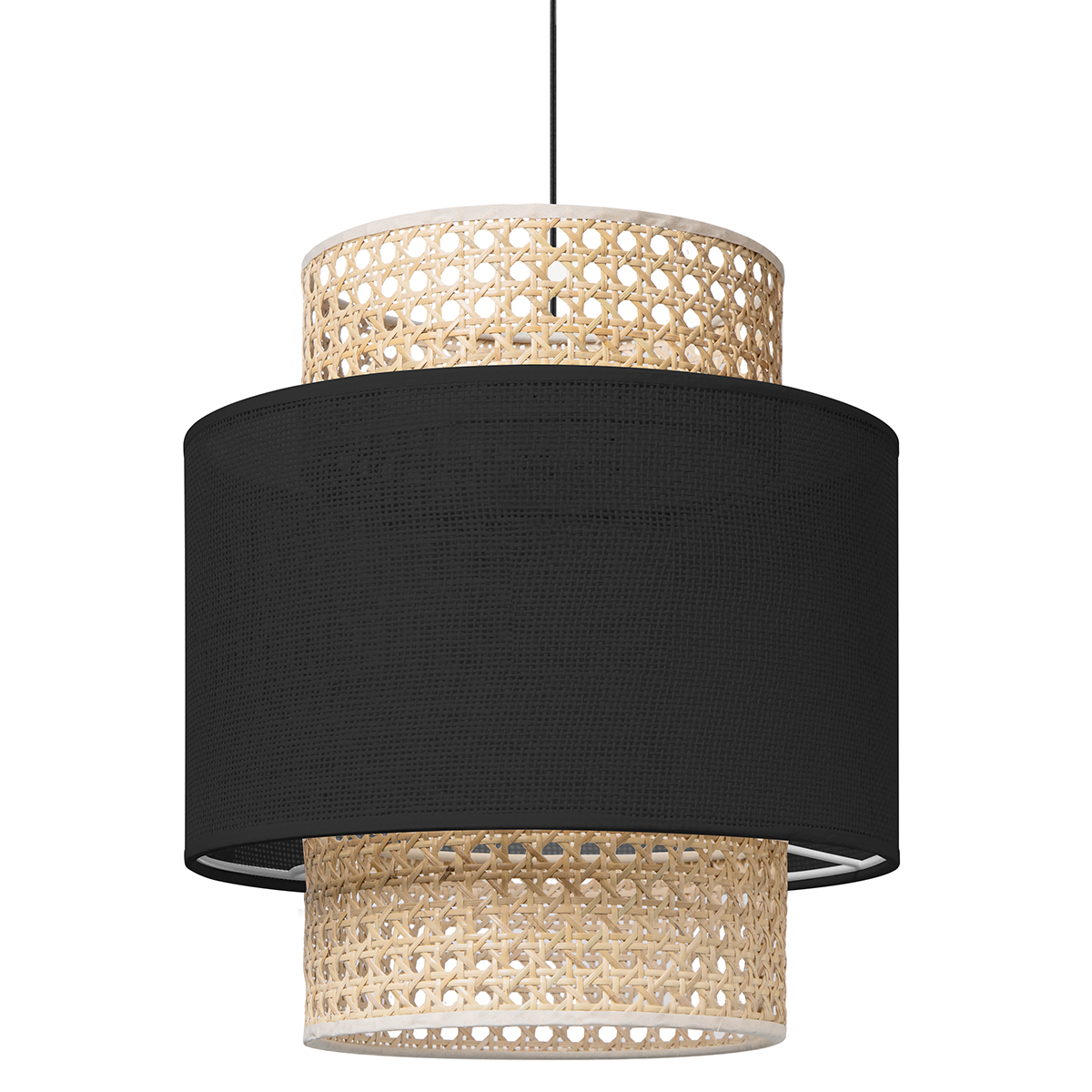 Tangla lighting - TLP7013-01BNT - LED Pendant lamp 1 Light - paper rattan + linen - natural + black - yarn - mix - E27