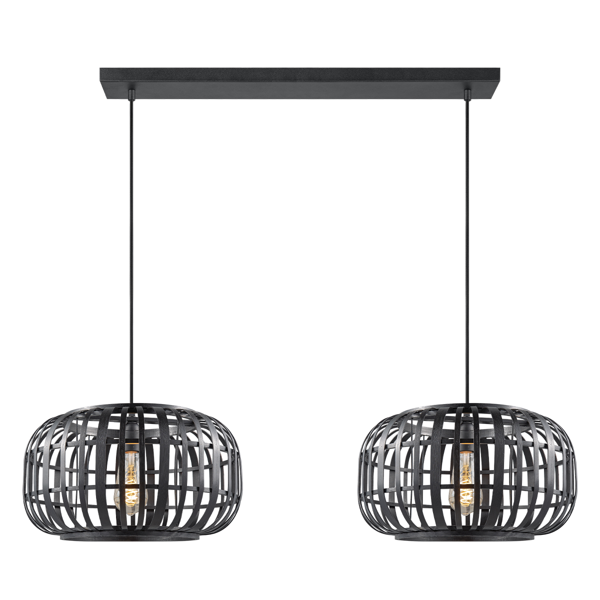 Tangla lighting - TLP7616-02BK - LED Pendant lamp 2 Lights - flat bamboo - black - large - E27