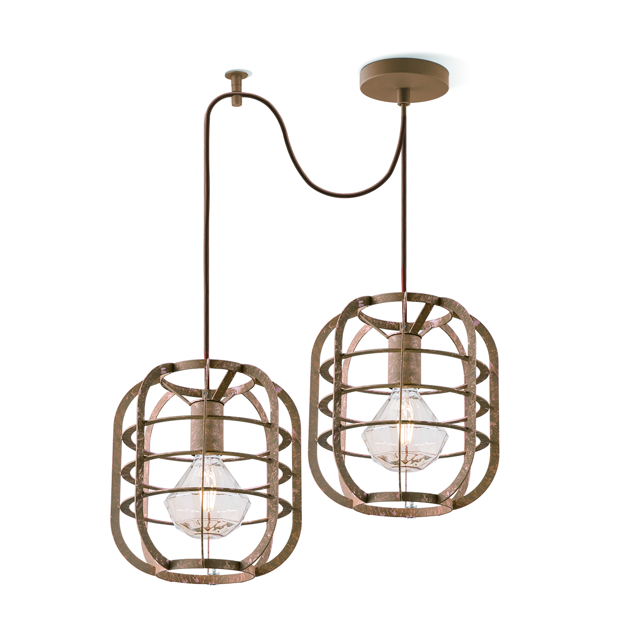 Tangla lighting - TLP4083-02RS - LED Pendant lamp 2 Lights - metal - rusty - lantern frame - E27