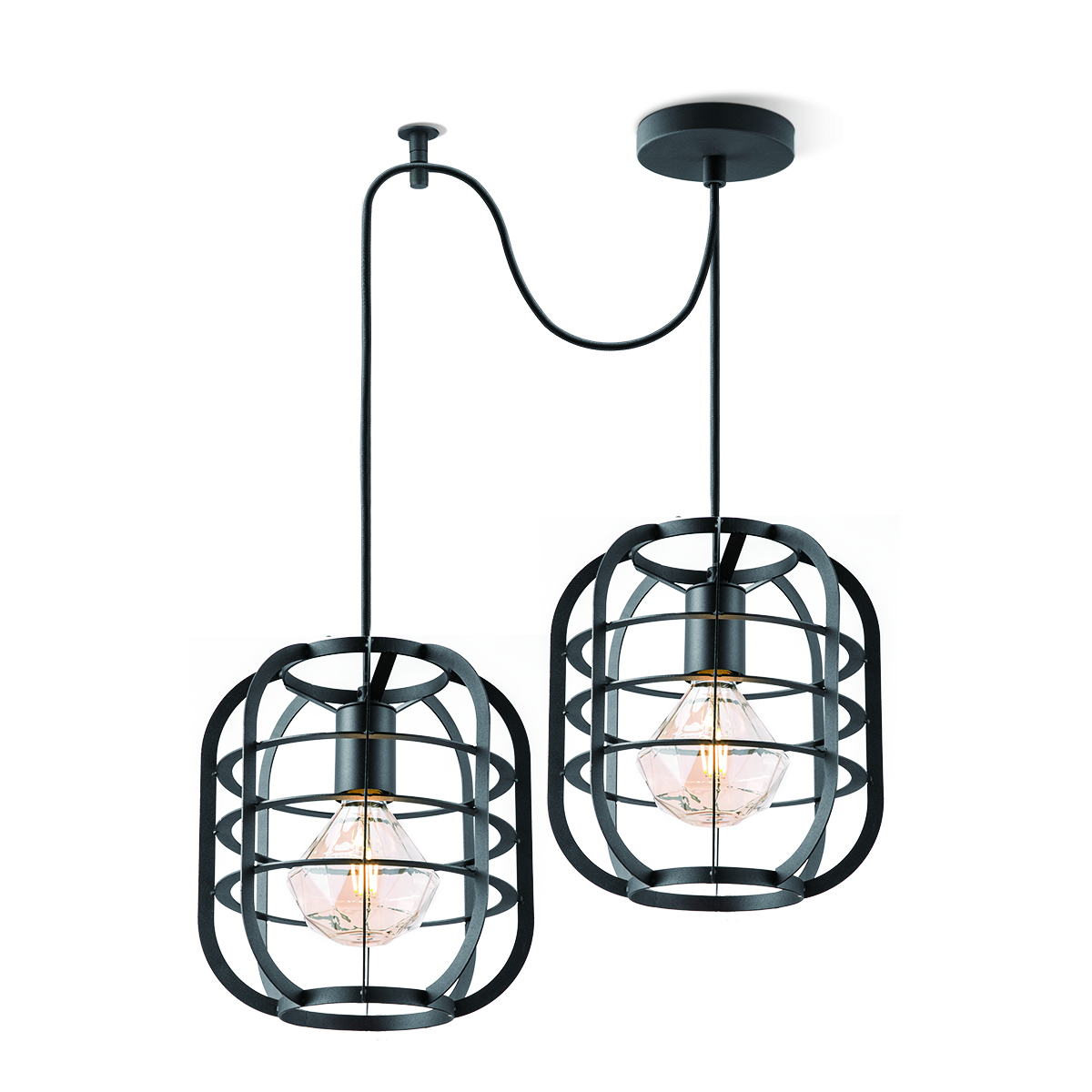 Tangla lighting - TLP4083-02SB - LED Pendant lamp 2 Lights - metal - sand black - lantern frame - E27