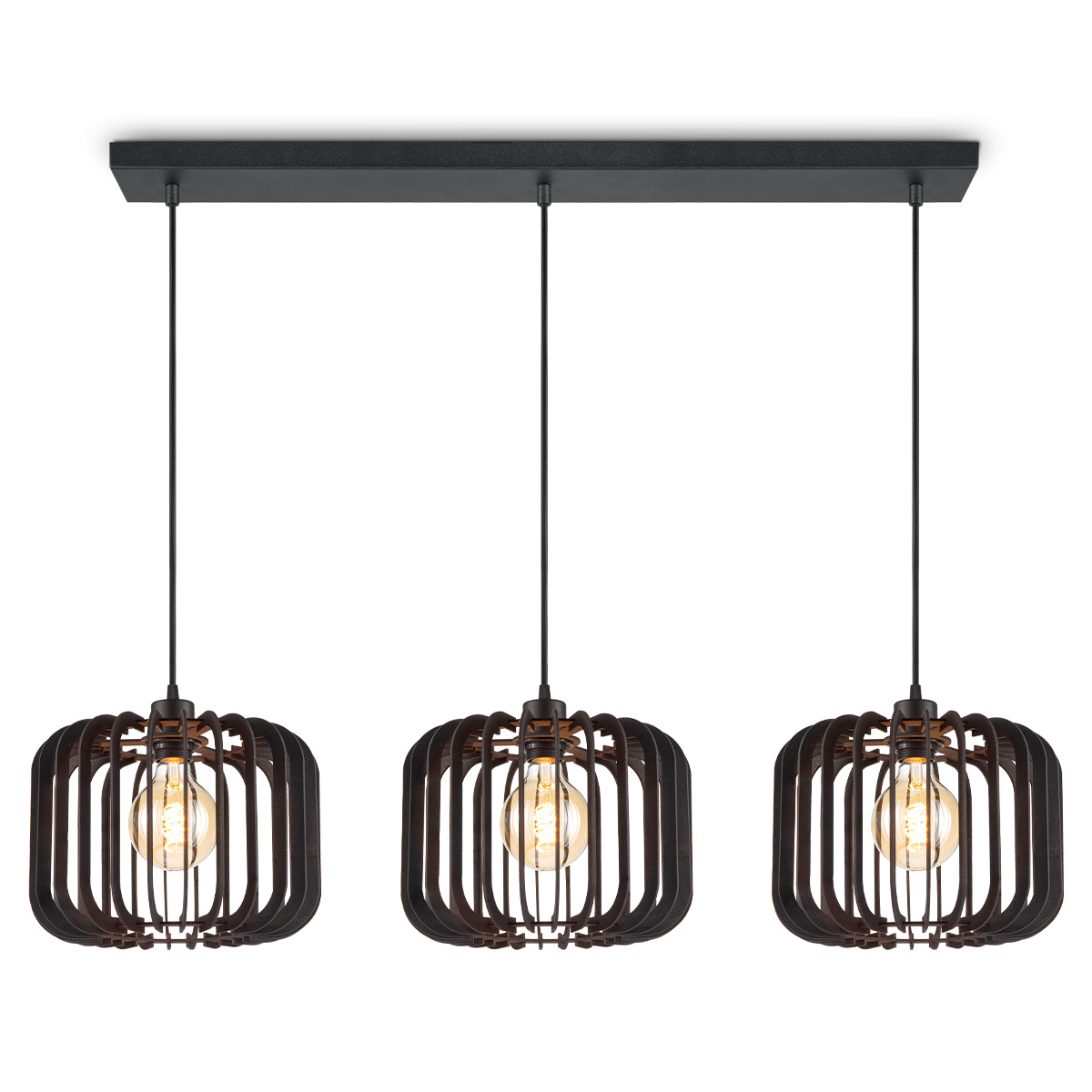 Tangla lighting - TLP7641-03BK - LED Pendant lamp 3 Lights - FSC wood - black - round - E27