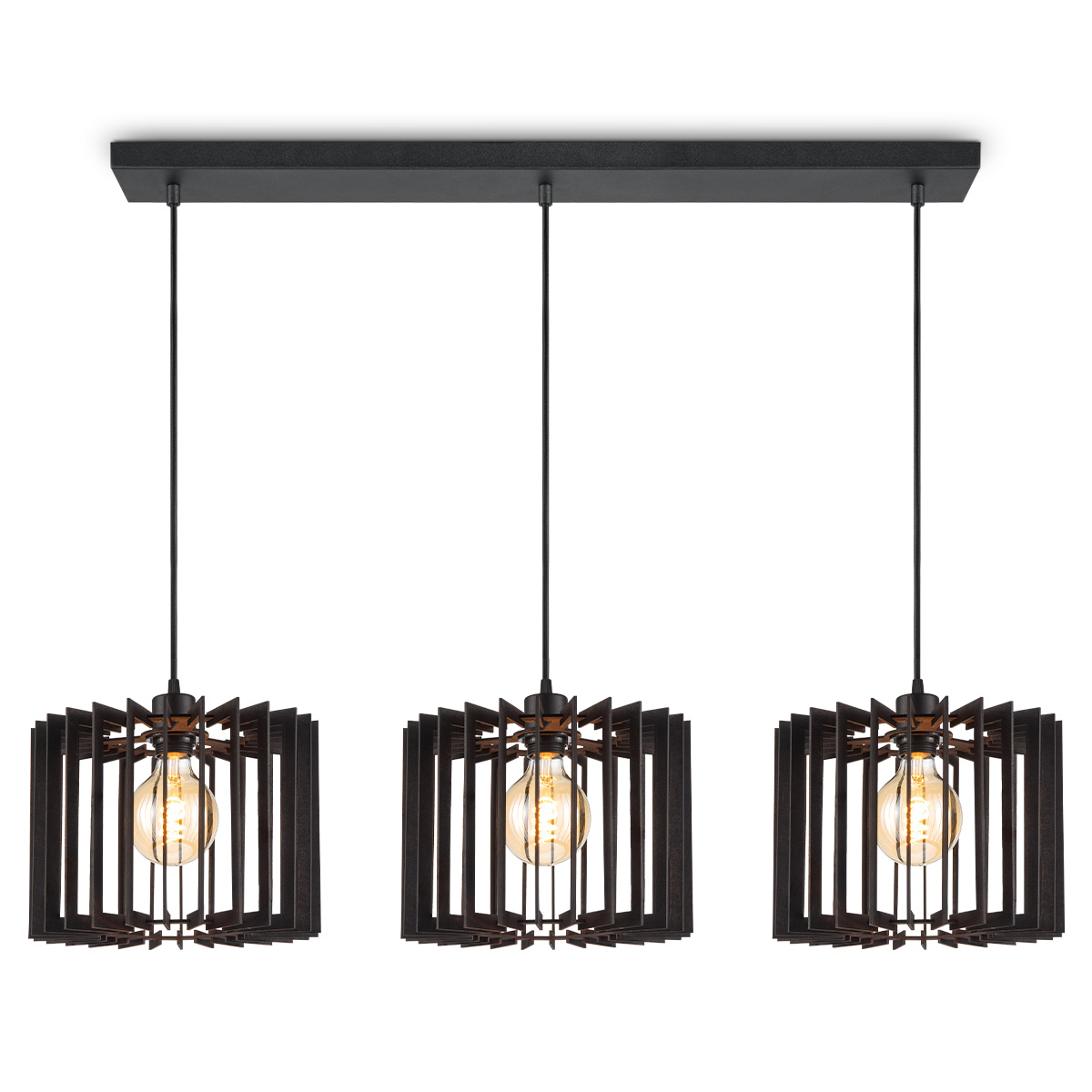Tangla lighting - TLP7642-03BK - LED Pendant lamp 3 Lights - FSC wood - black - sharp - E27