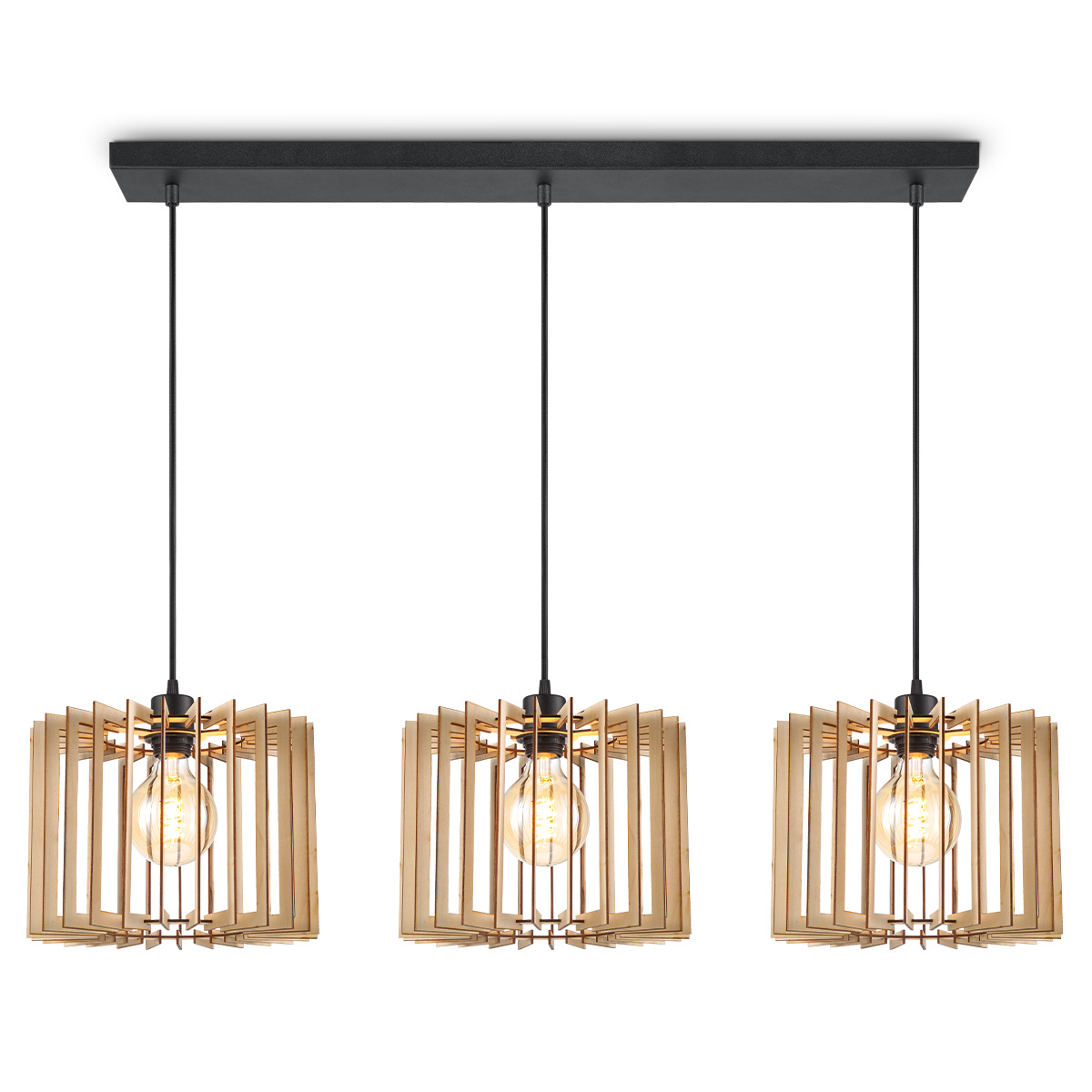 Tangla lighting - TLP7642-03NT - LED Pendant lamp 3 Lights - FSC wood - natural - sharp - E27