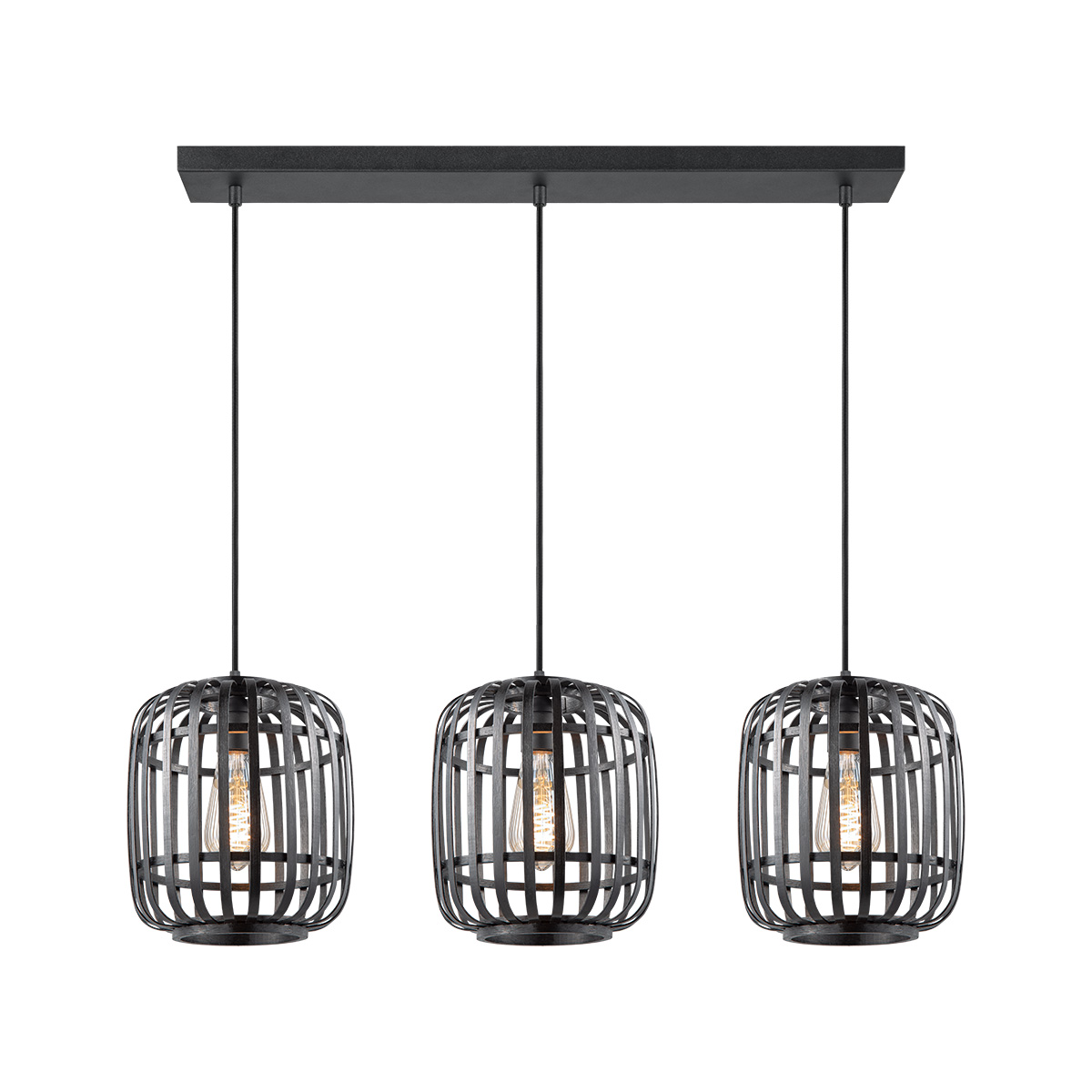 Tangla lighting - TLP7613-03BK - LED Pendant lamp 3 Lights - flat bamboo - black - small - E27