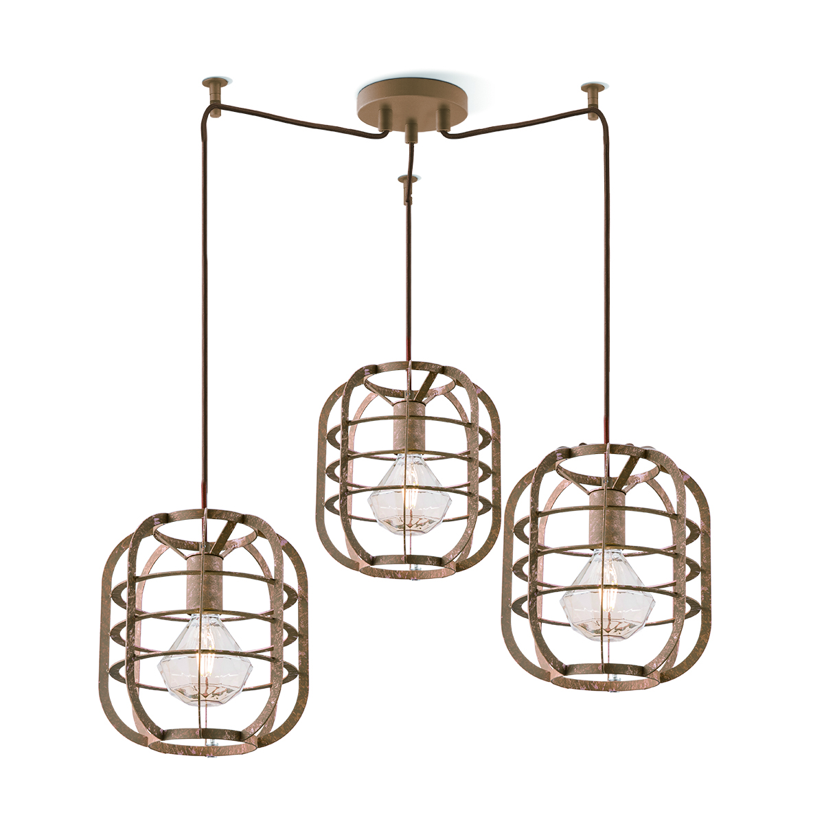 Tangla lighting - TLP4084-03RS - LED Pendant lamp 3 Lights - metal - rusty - lantern frame - E27