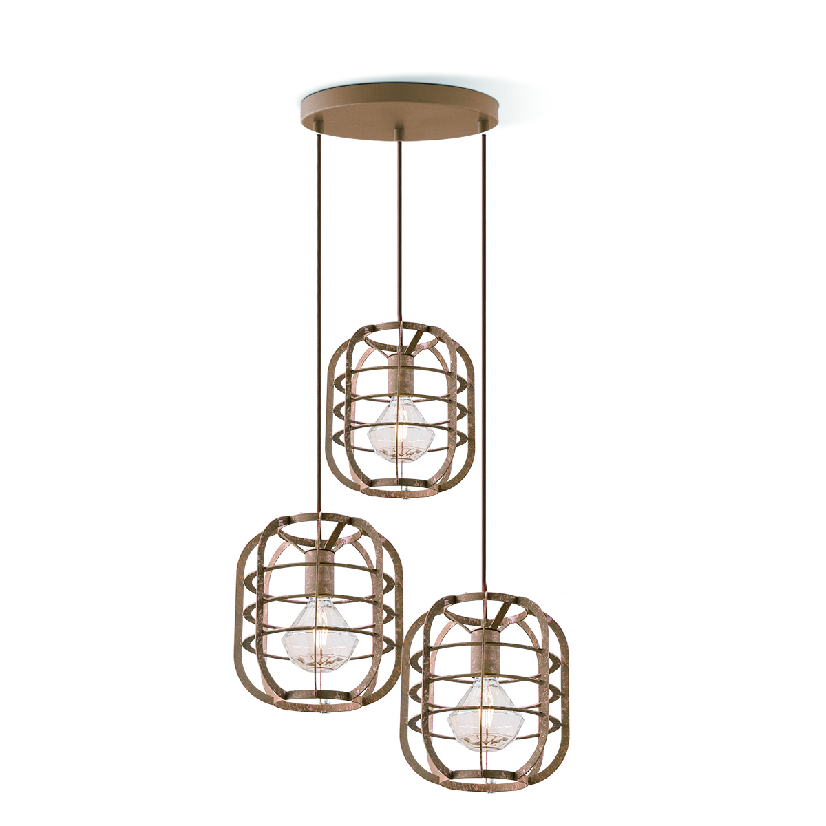 Tangla lighting - TLP4085-03RS - LED Pendant lamp 3 Lights - metal - rusty - lantern frame - round - E27