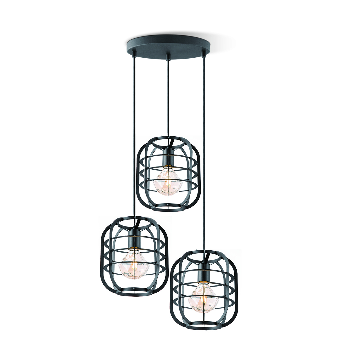 Tangla lighting - TLP4085-03SB - LED Pendant lamp 3 Lights - metal - sand black - lantern frame bar - E27