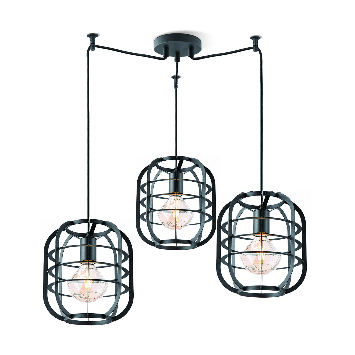 Tangla lighting - TLP4084-03SB - LED Pendant lamp 3 Lights - metal - sand black - lantern frame round - E27