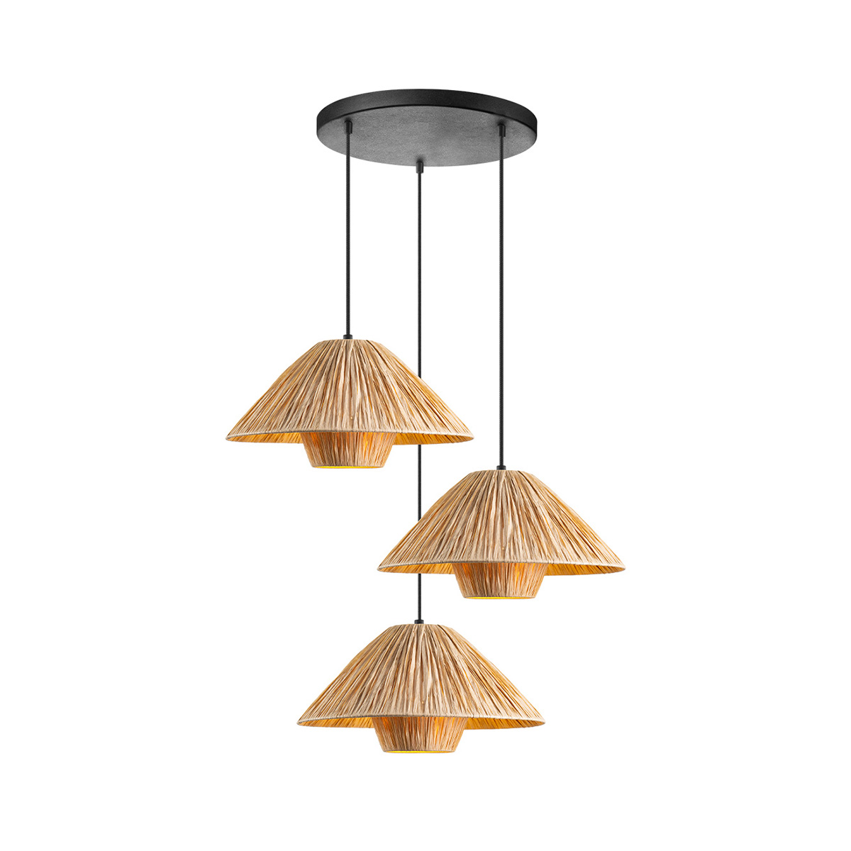 Tangla lighting - TLP7437-03NB - LED Pendant lamp 3 Lights - sea grass - sand black + natural - hat - E27
