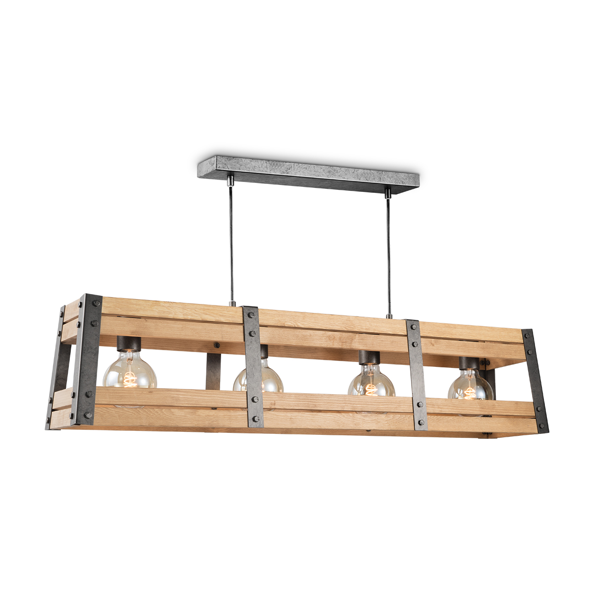 Tangla lighting - TLP4127-04NTGM - LED Pendant lamp 4 Lights - metal + FSC pine wood - burned metal + natural - dual - E27