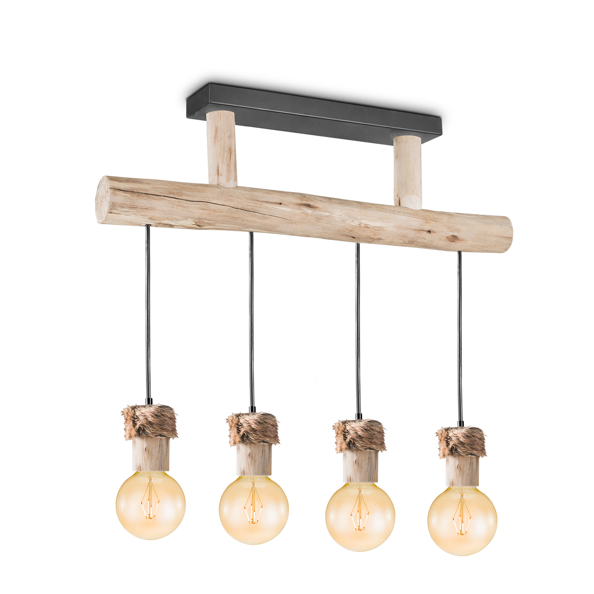 Tangla lighting - TLP4113-04SB - LED Pendant lamp 4 Lights - metal + FSC wood + fur - sand black + natural - bar - E27